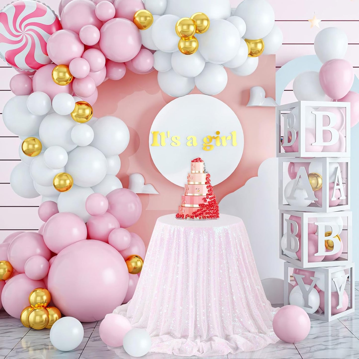 QueenDream Sparkly Sequin Tablecloth - White Iridescent Table Cloth 50x80 Inches Rectangle Table Overlay Fabric for Birthday Parties Baby Shower Decoration