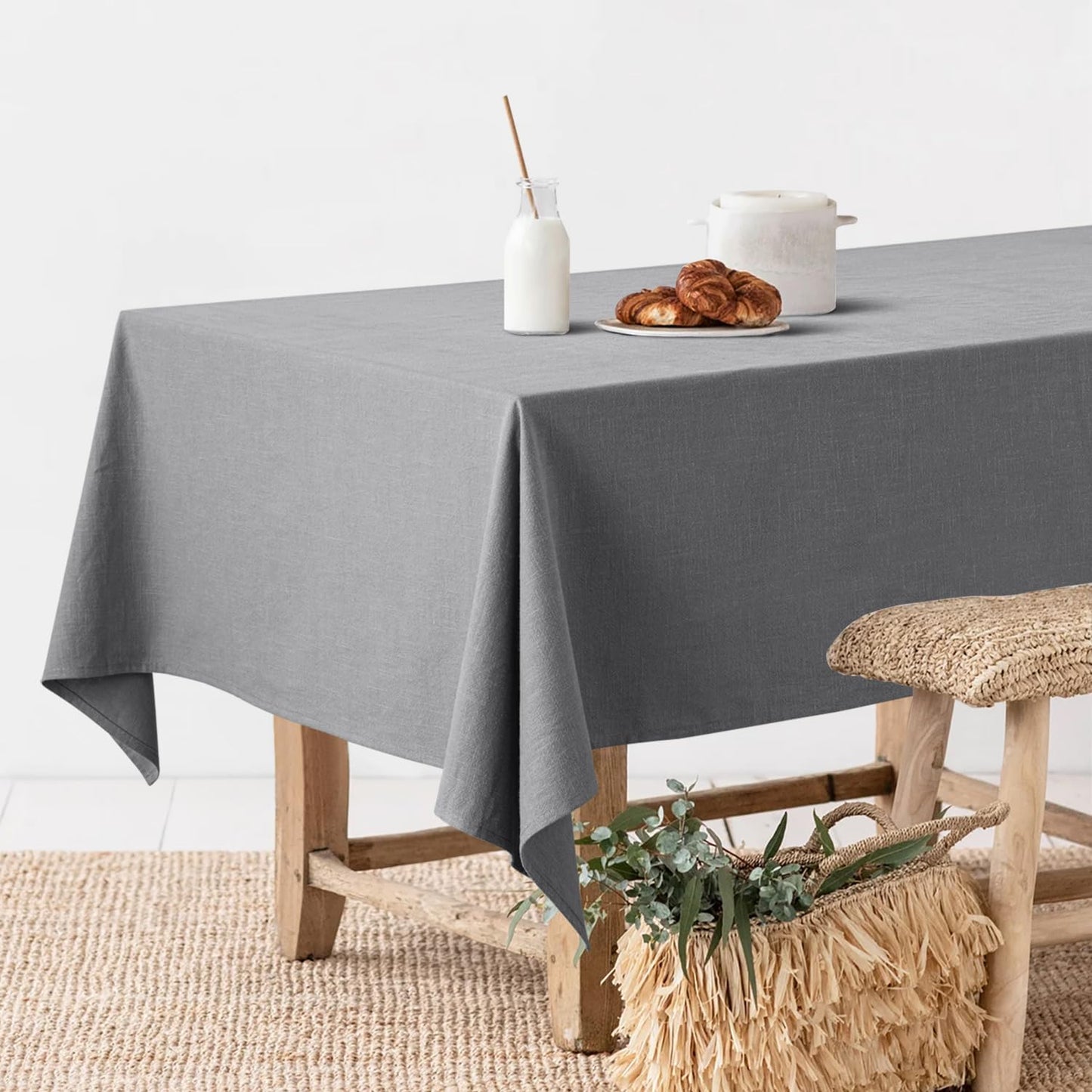 MIULEE Linen Cotton Blend Tablecloth Rectangle, Luxury Waterproof Stain Resistant Durable Farmhouse Oblong Table Cloth for Dining Party Christmas Weddings Birthday, 52 x 70 inch, Light Grey