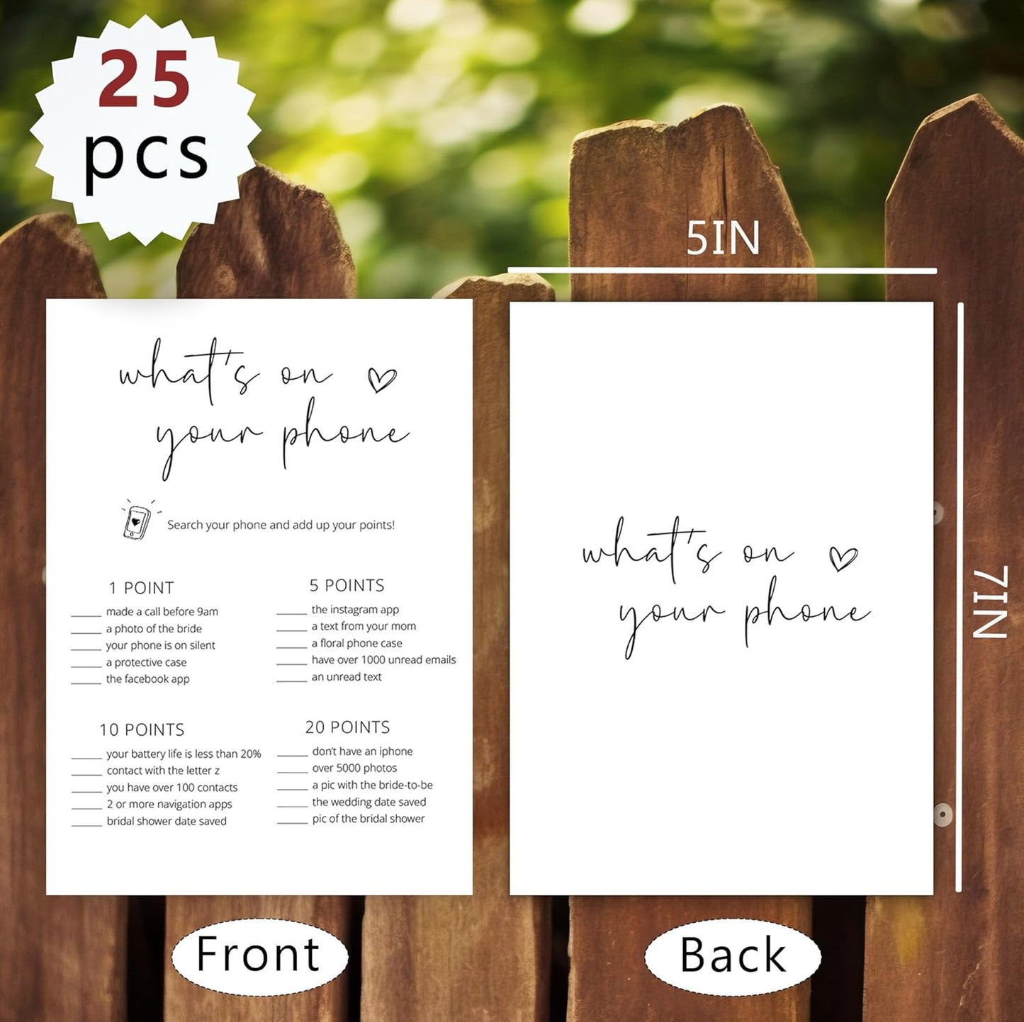 Bridal Shower Games, What's On Your Phone, 25Pcs Minimalist White Double-Sided Bridal Game Cards, Wedding Shower Games for Guests, Engagement Bachelorette Party Supplies - A17
