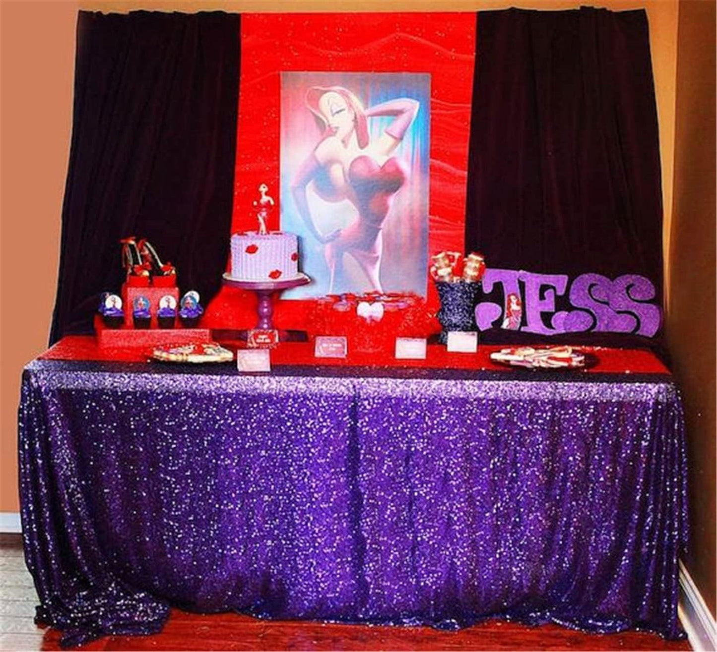 QueenDream Sequin Tablecloth 90"x132" Purple Party Tablecloth Rectangular Seamless Sequin Table Cloth Overlay Glitter Wedding Birthday Bridal Shower Decorations