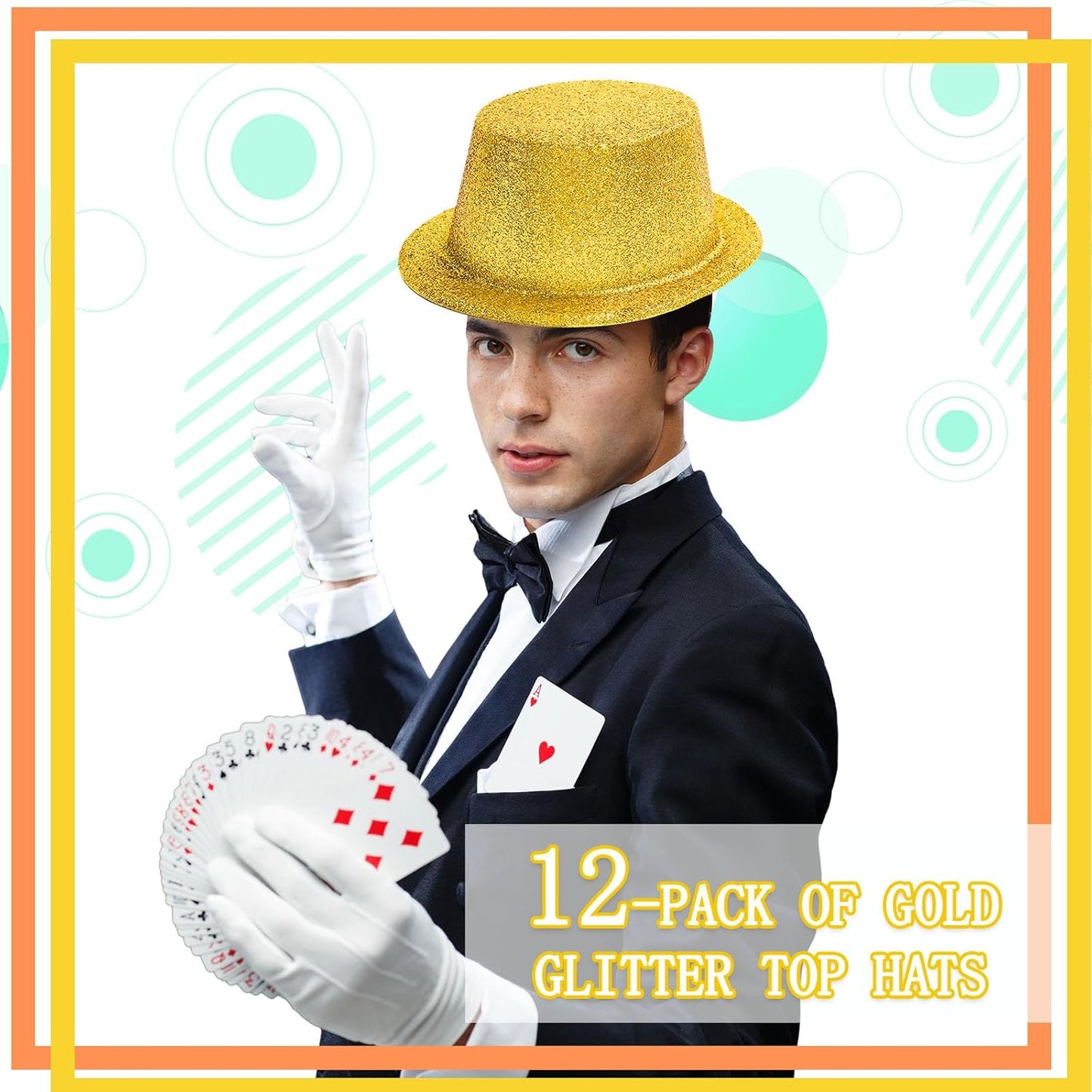 Hillban 12 Pcs Top Hats Halloween Glitter Plastic Retro Disco Party Hats for Halloween Magician Birthday Wedding Carnivals(Gold,Classic)