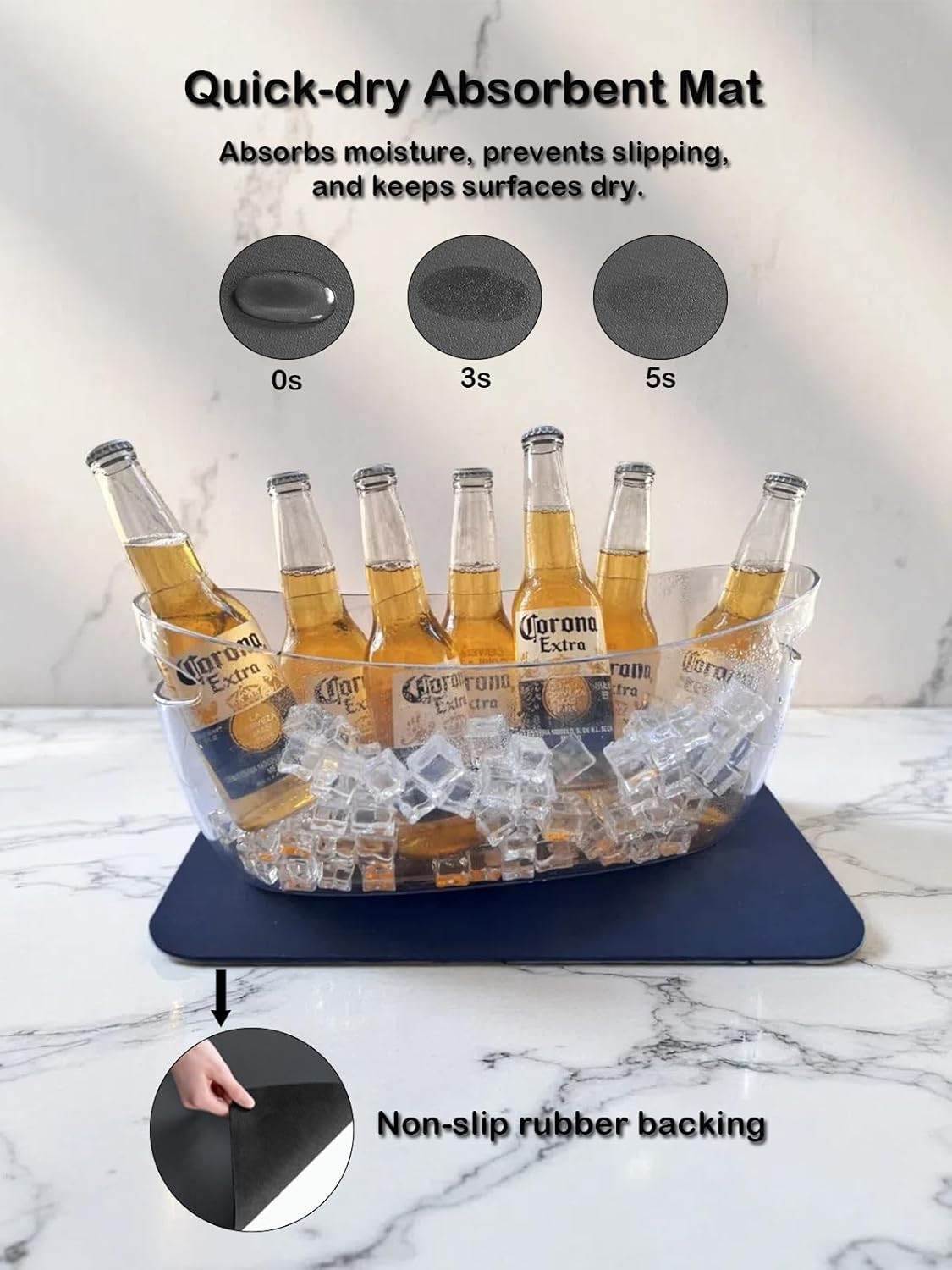 5.5L 16.7x6.4x7.3in Small Ice Bucket 2PCS with Drying Mat & Scoops for Parties, Mimosa Bar Supplies Beverage Tubs for Champagne Beer Sparkling Wine, Drink Cooler/Holder Food Grade Boat Shape