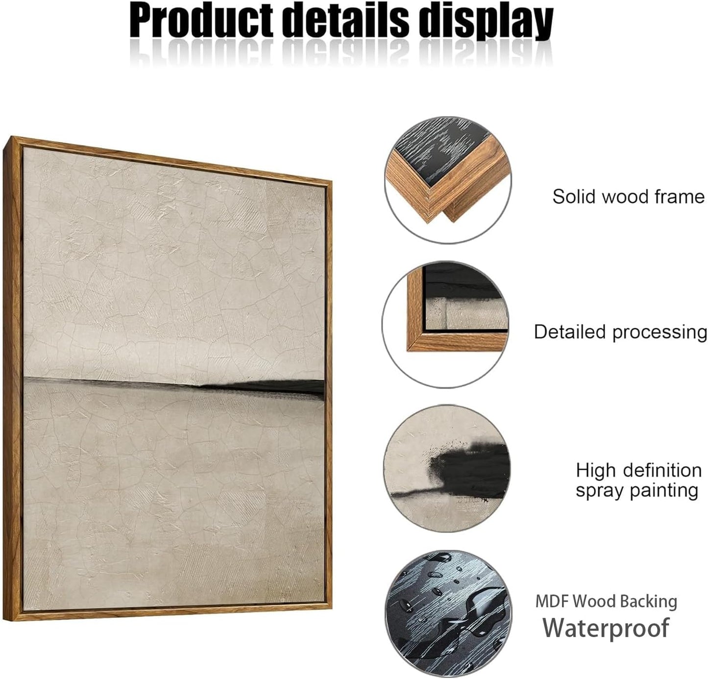 myusuar 3 Piece Large Modern Abstract Canvas Framed Wall Art For Living Room, Black And Beige Vintage Minimalist Wall Art Decor Posters Prints For Bedroom Office 24x36in