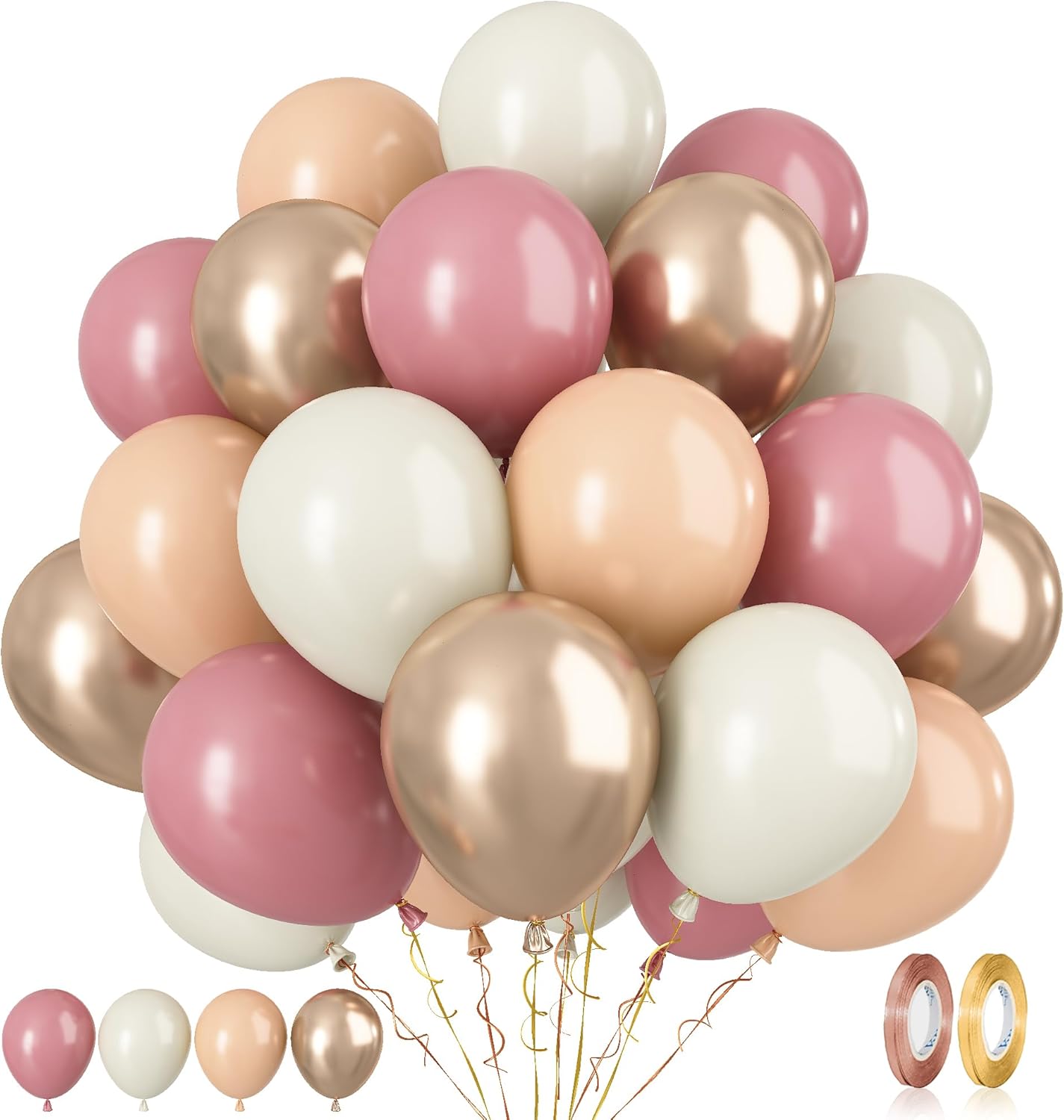 Paready Dusty Pink Latex Balloons, 60 Pcs 12 Inch Nude and Dusty Pink Balloon, Nude and Sand White Champagne Gold Balloons for Birthday Baby Shower Anniversary Wedding Bridal Shower Party Decoration