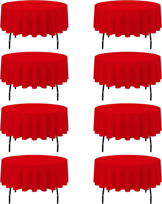 BRILLMAX 8 Pack Red Round Tablecloths 90 Inch - Circle Bulk Linen Polyester Fabric Washable Table Cloth Cover for Wedding Reception Banquet Birthday Party Buffet Restaurant