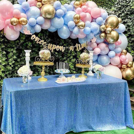 QueenDream Baby Blue Sequin Tablecloth 90x132 Inch Baby Shower Tablecloth Glitter Table Cloth for Wedding Party Decor