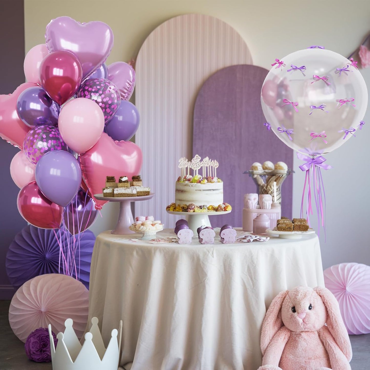 Purple and Pink Balloons Heart Balloons as Princess Birthday Party Decorations, Metallic Magenta Hot Pink Purple Confetti Balloon 18 inch Clear Heart Shape Balloon for Girls Happy Birthday Party Decor