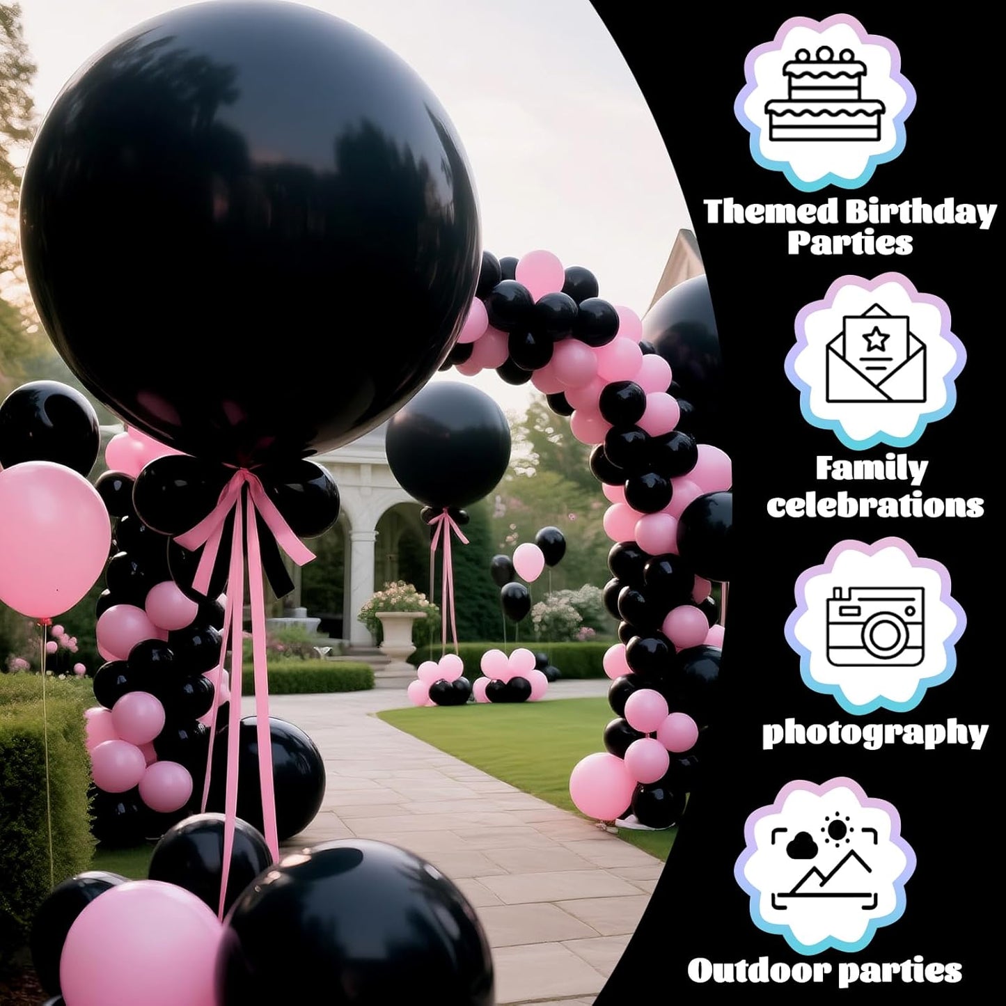 KAWKALSH Black Balloons 9pcs 36 Inch Extra Large Big Jumbo Giant Matte Black Latex Helium Balloons for Graduation Halloween New Year Anniversary Birthday Retirement Party Decorations