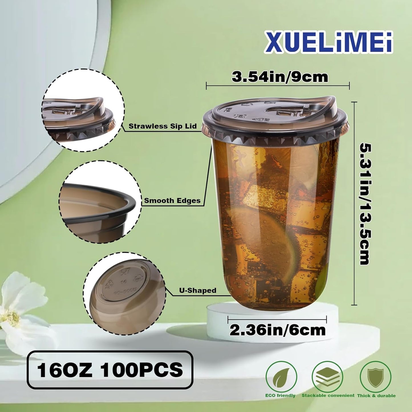 16oz Disposable Stemless Glasses With Strawless Sip Lids,PET Disposable Drinking Cups,Clear Plastic Wine Glasses for Parties Birthday,Wedding,Meeting,Christmas Party Supplies (100, Black)