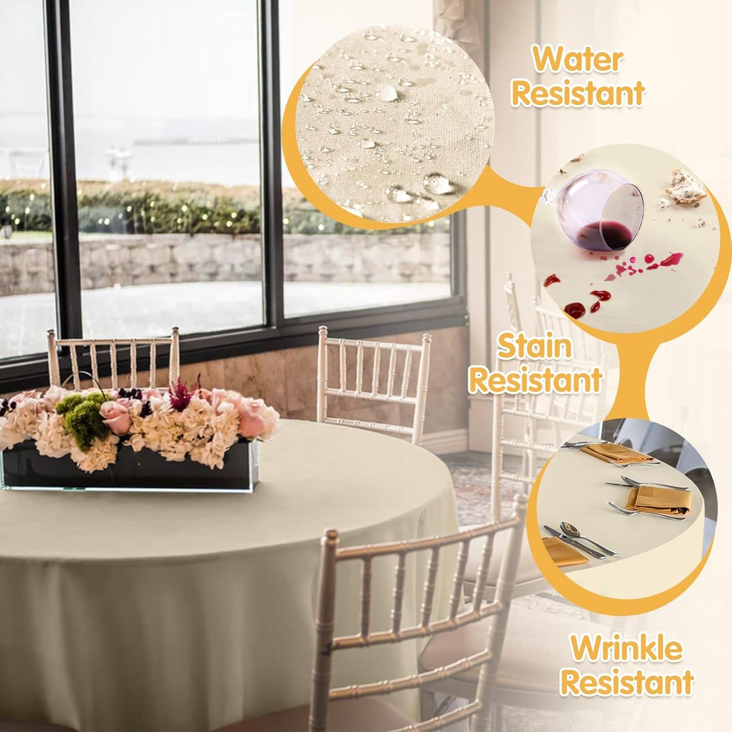 BRILLMAX 6 Pack Beige Round Tablecloths 120 Inch - Circle Bulk Linen Polyester Fabric Washable Table Cloth Cover for Wedding Reception Banquet Birthday Party Buffet Restaurant