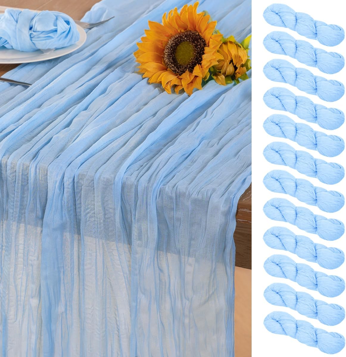 Baby Blue Cheesecloth Table Runner 12 Pack Fall Table Runners Boho Gauze 120 Inches Light Blue Cheese Cloth Fall Table Decorations for Thanksgiving Wedding Bridal Baby Boy Shower Party