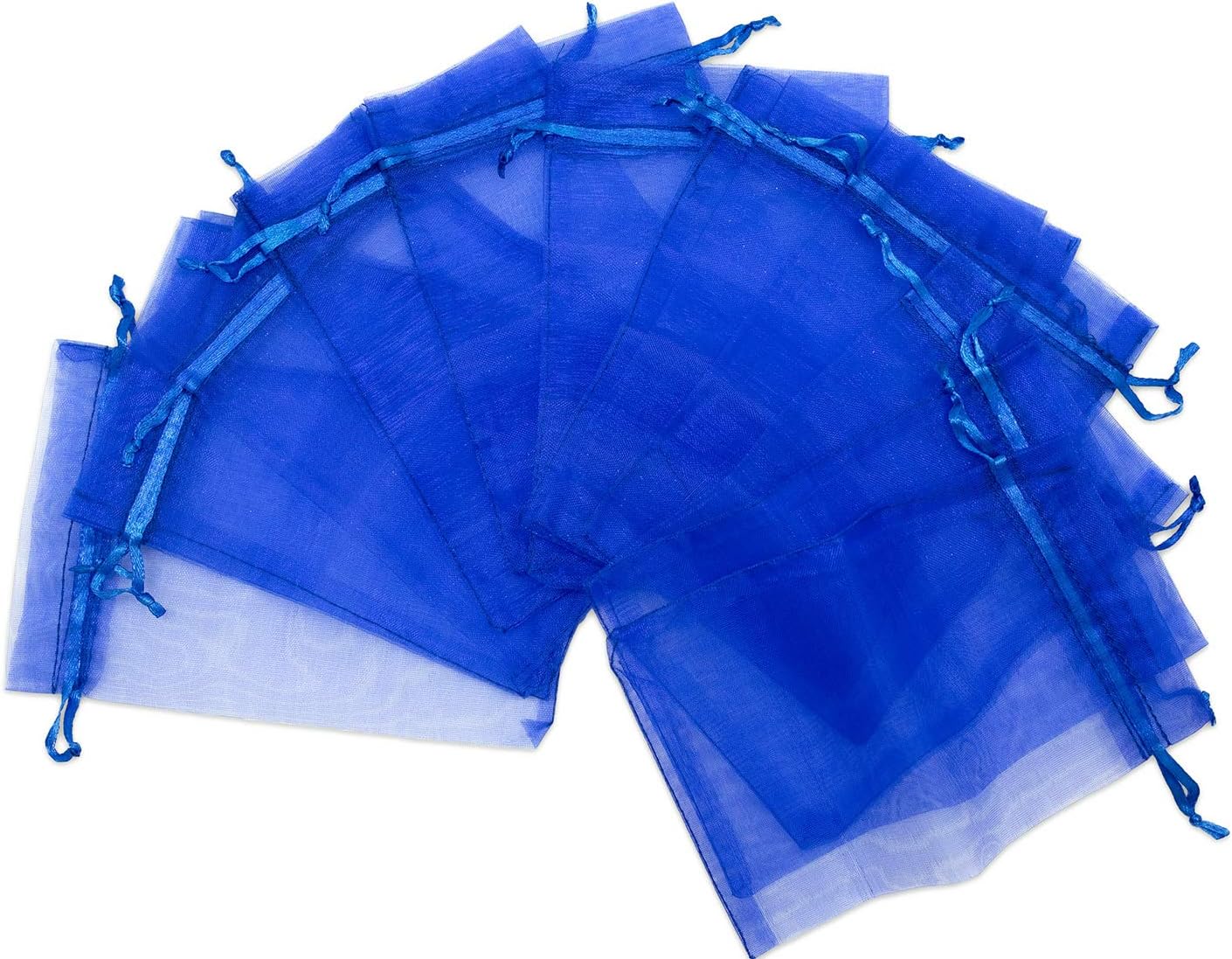 TheDisplayGuys 48-Pack 2" x 2-3/4" Royal Blue Sheer Organza Gift Bags with Drawstring, Goodie Bags for Jewelry, Candy Bags, Treat Bags, Wedding Favors Small Mesh Bags