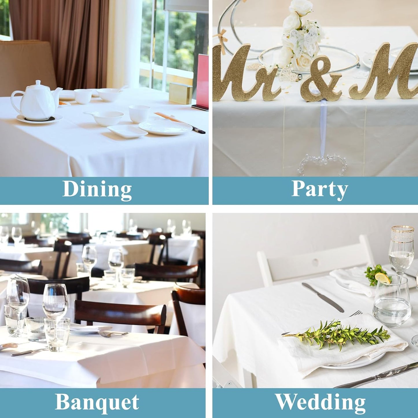 VidaFete Square Tablecloth 2 Pack 52 x 52 Inch Tablecloths Stain Wrinkle Resistant Polyester Dining Table Cover for Kitchen Dinning Party Wedding Rectangular Tabletop Buffet Decoration(White)