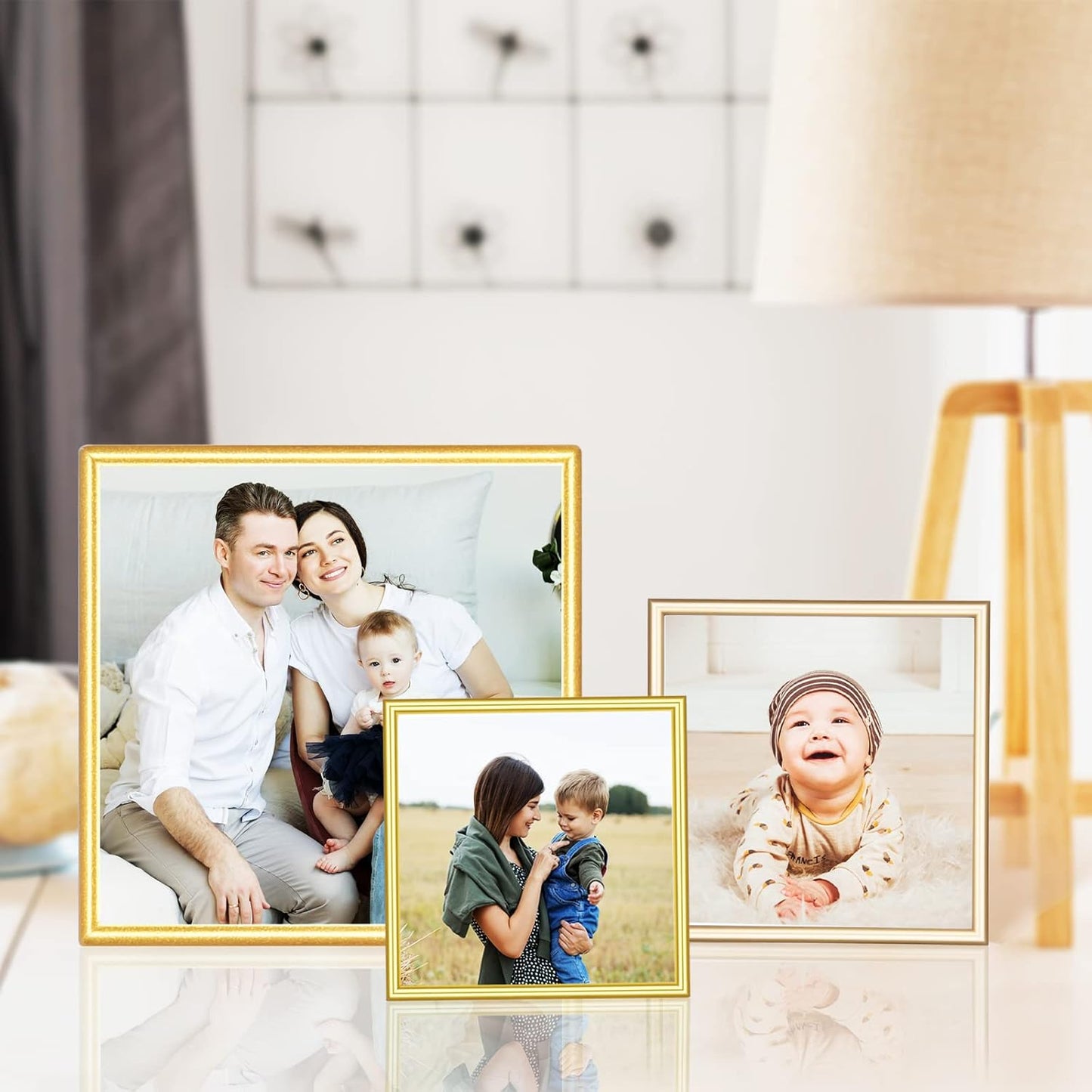 4x4 Picture Frame Matte Gold Modern Simple Thin Aluminum Metal Photo Frame with HD Real Glass, Display for Tabletop and Wall Collage. (2 Pack)