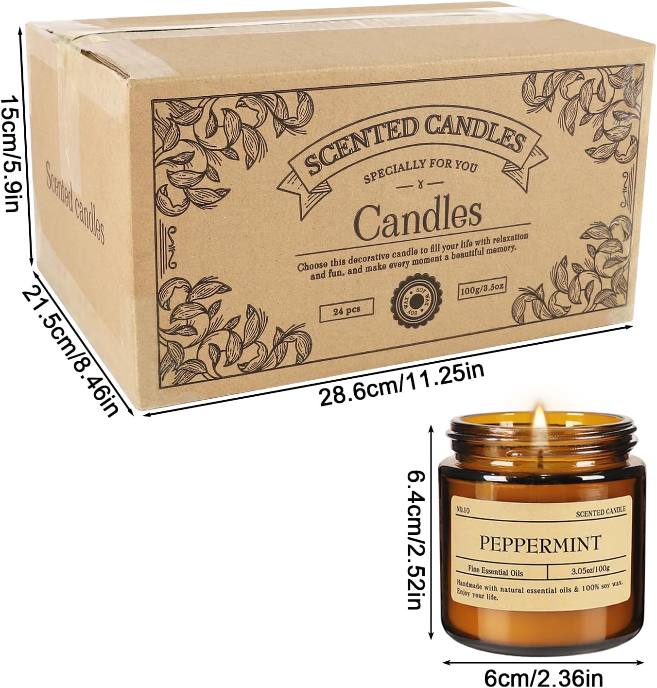24-Pack Scented Candle Gift Box - 12 scents to Choose from (Rose/Lavender/Lemon/Vanilla), Natural Soy Wax - Birthday, Halloween and Christmas，Gift for Best Friends, Male and Female Friends