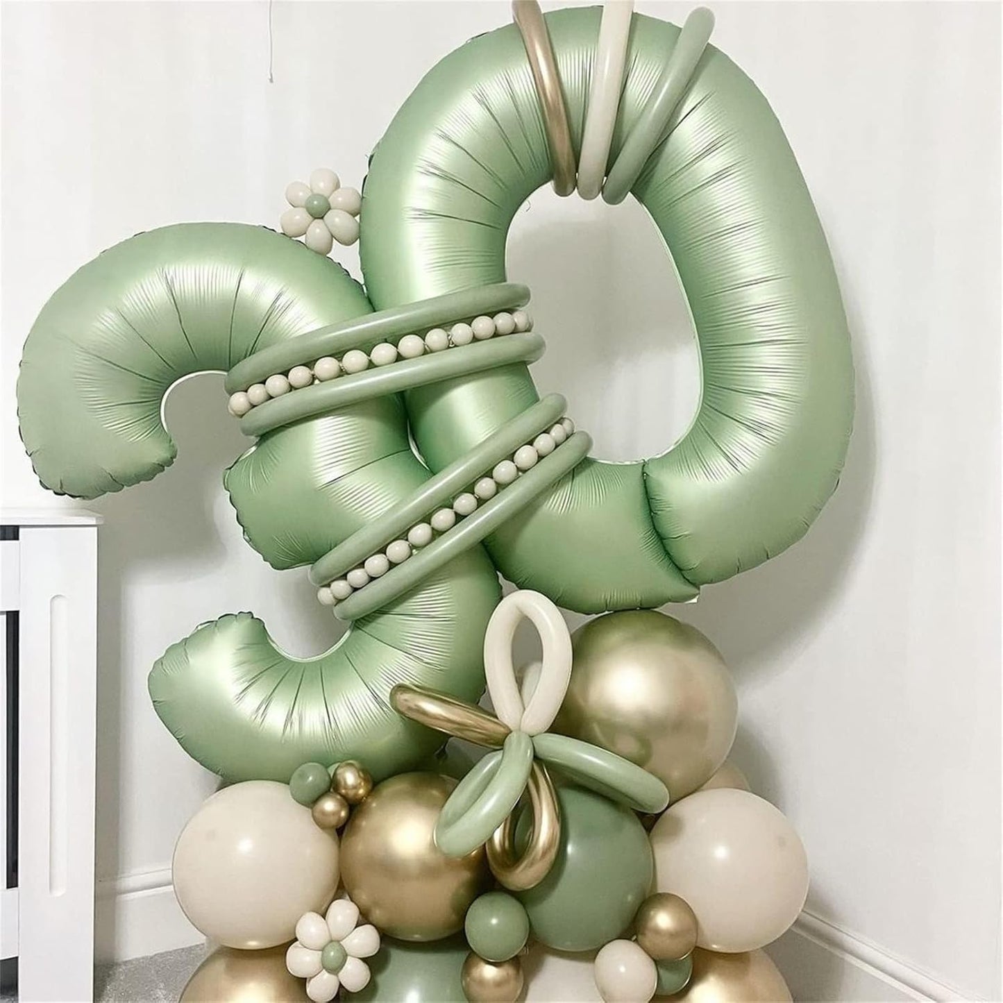 Sage Green 5 Balloons, 40" Giant Helium Foil Number 0-9 Olive Green Birthday Balloon for Boys Girls, Self Inflating Digit 5 Balloons for Women Men Anniversary Jungle Safari Party Decorations Supplies