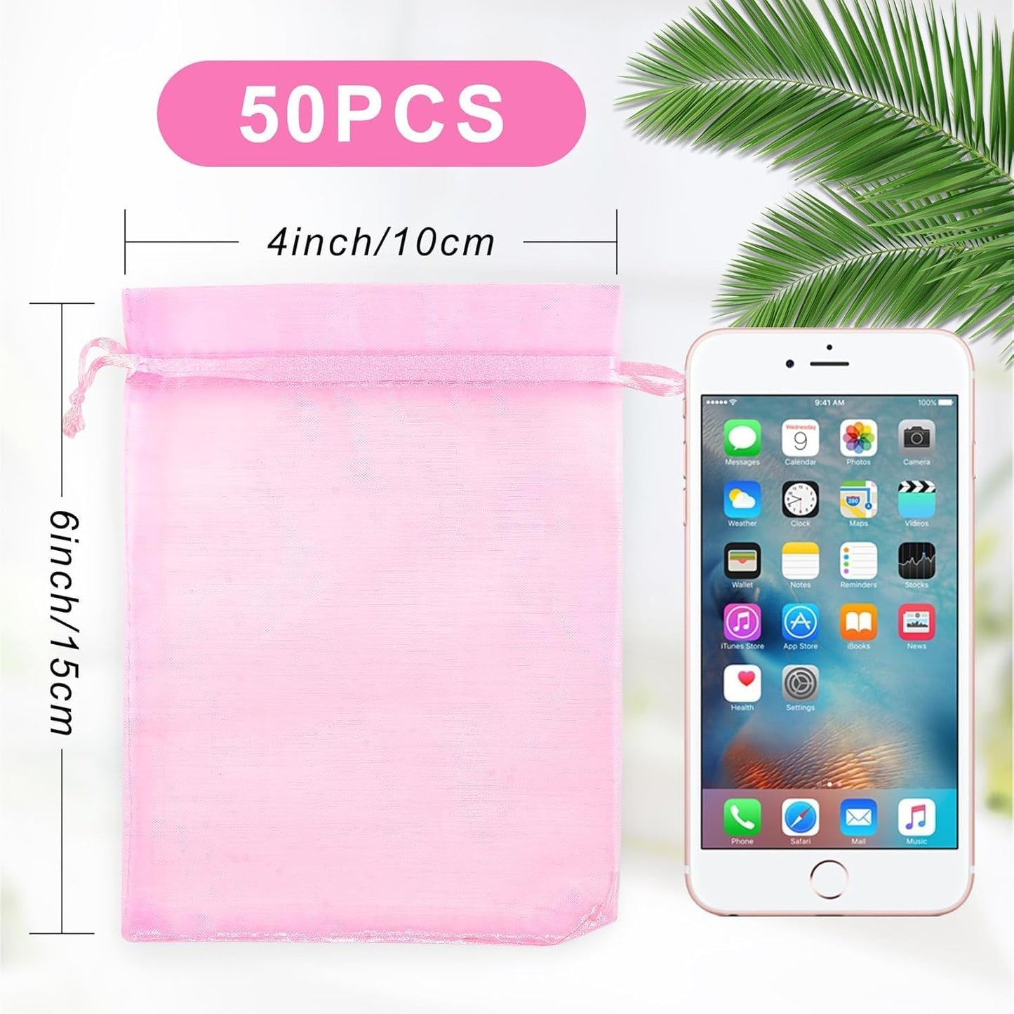 ANZNKU 50 Pack Multicolor Organza Bags 4 x 6 inch, Small Mesh Bag Drawstring, Organza Gift Bag for Wedding Party Favor Jewelry Candy