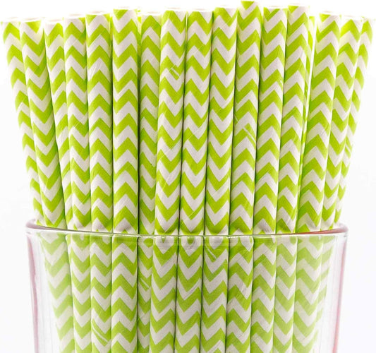 Pack of 150 Green Chevron Biodegradable 4-Ply Paper Drinking Straws (Compostable, Non-toxic, BPA-free)