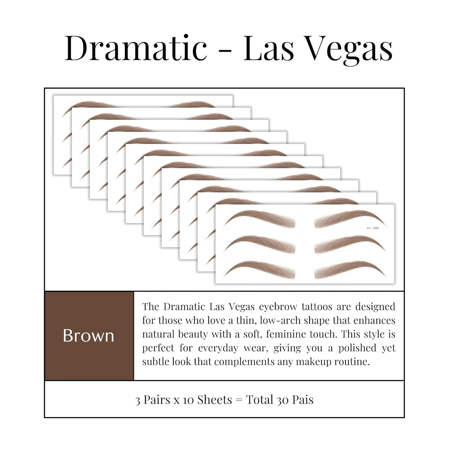 Bliss and Beyond USA Eyebrow Tattoo Stickers Waterproof – 30-Pair Deluxe Box | Realistic Hair-Like Temporary Brows for Alopecia, Cancer, and Hair Loss (Brown, Dramatic Las Vegas)