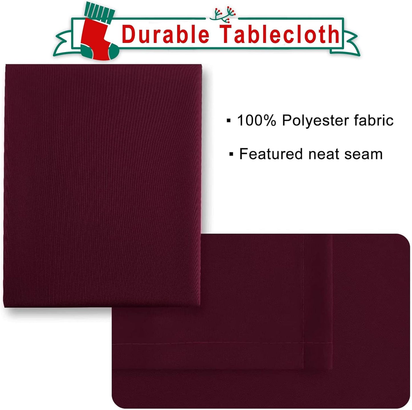 Hiasan Burgundy Rectangle Tablecloth - Waterproof and Spillproof Washable Fabric Table Cloth for Dining Room Kitchen Party and Outdoor, 60 x 140 Inch