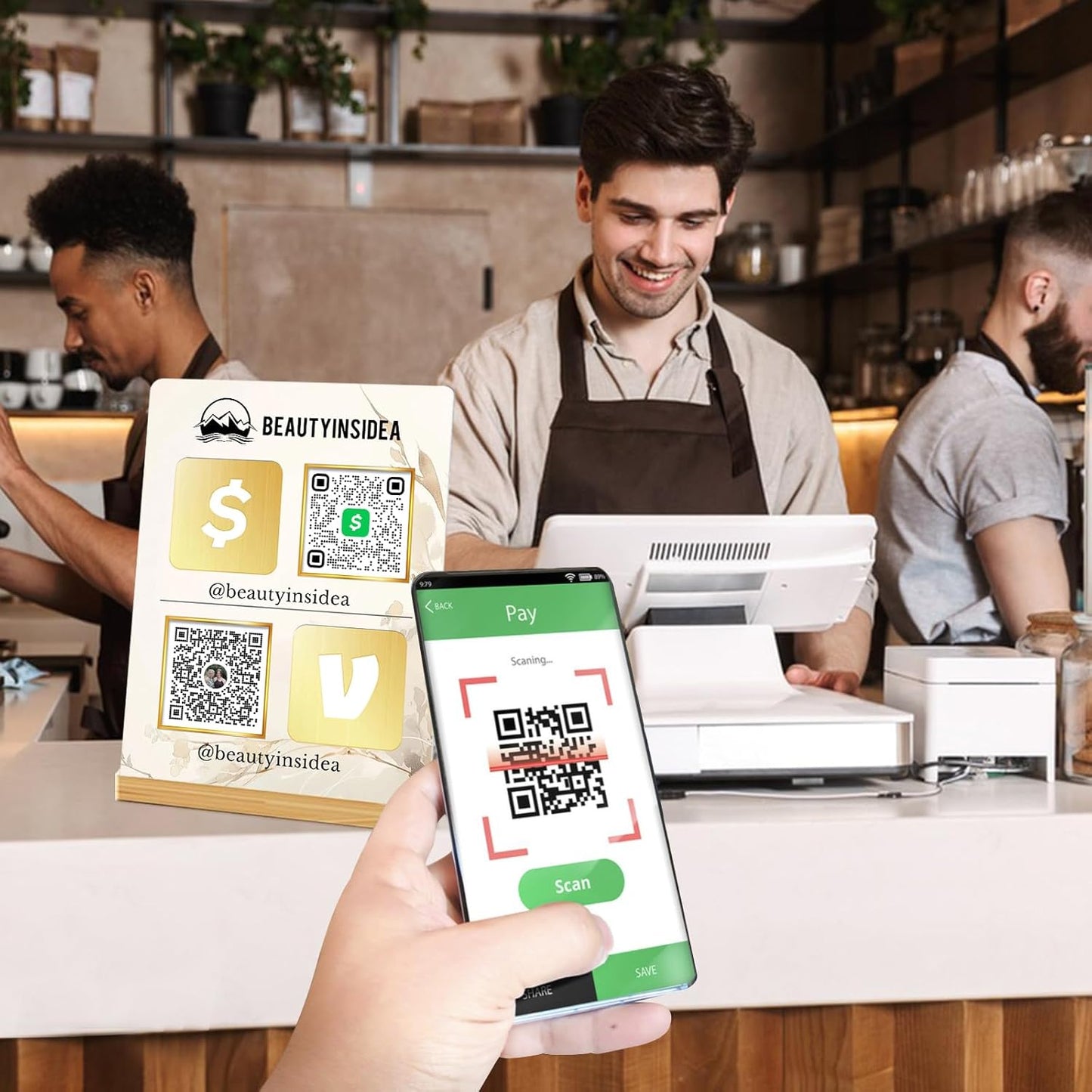 Personalized Custom Metal QR Code Sign Venmo Cashapp Scan to Pay with Stand Instagram Facebook Social Media QR Signs Bar Code QR Plaque Print for Business Salon Beauty Store Restaurant Wifi Sign (Vertical 4)