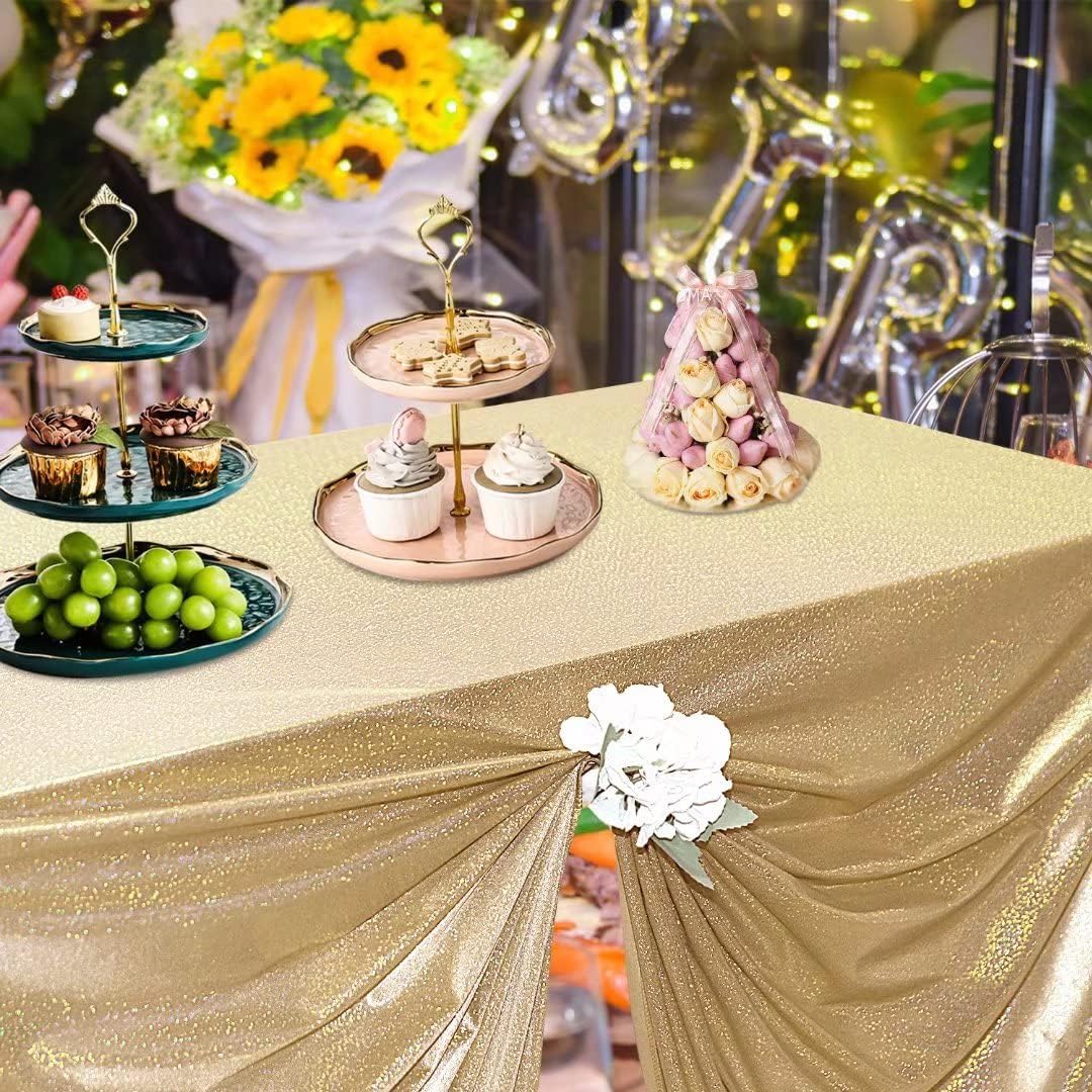 Fitable Sequin Tablecloth for Parties 52x70 Inch - Sparkle Glitter Table Cloth Laser Rectangle Overlay for Wedding Baby Shower Ceremony Birthday Holiday Banquet Decor, Khaki