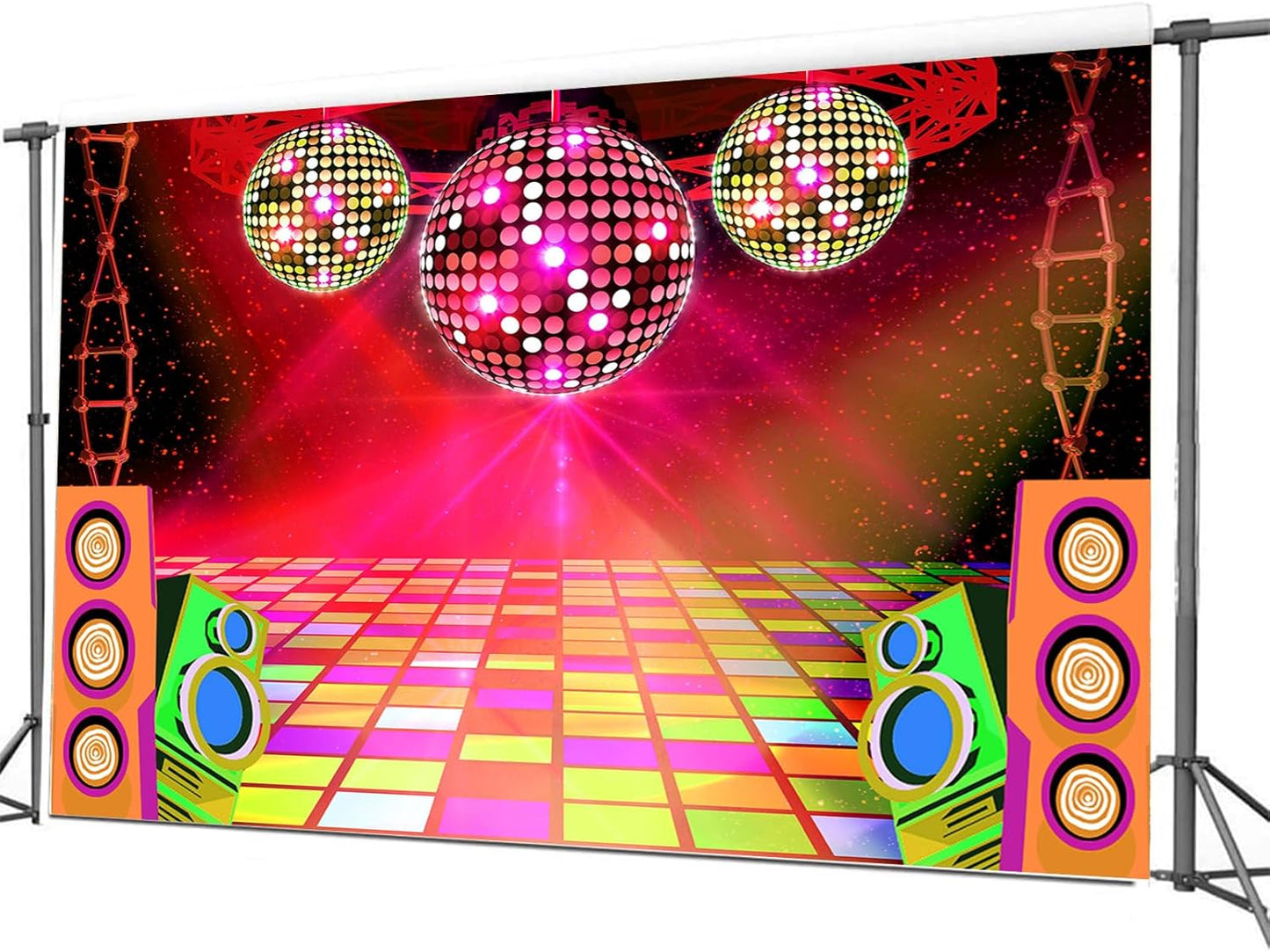 20X10ft Dance Party Backdrop Retro 70s 80s 90s Theme Glitter Stage Dance Ball Background Disco Party Decoration DJ Backdrop Banner for Birthday Party Prom Portrait Photo Shoot Polyester, Red