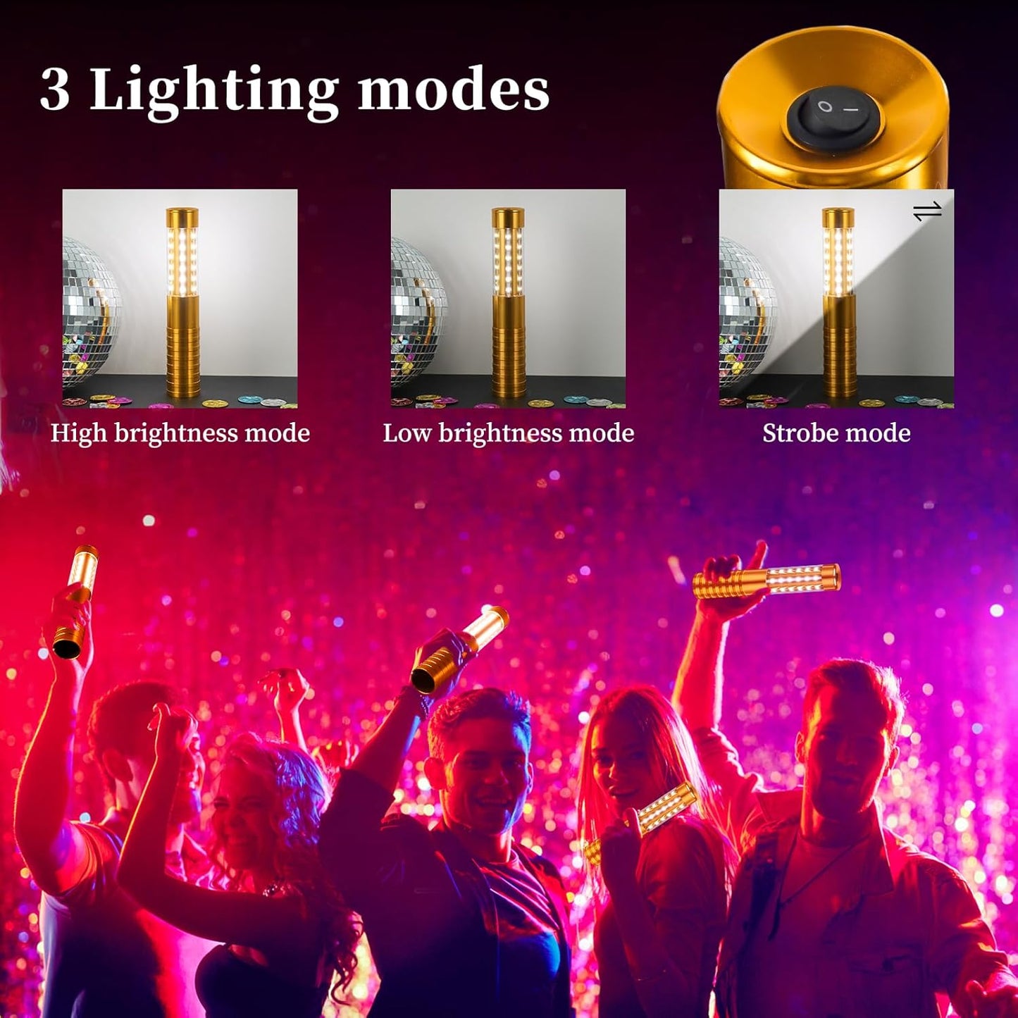 6 Pieces LED Strobe Baton Light Rechargeable Bottle Service Sparklers Stick Reusable Champagne Bottle Handheld LED for Club Stage Nightclub Party Concert Event Bar Outdoor - Gold