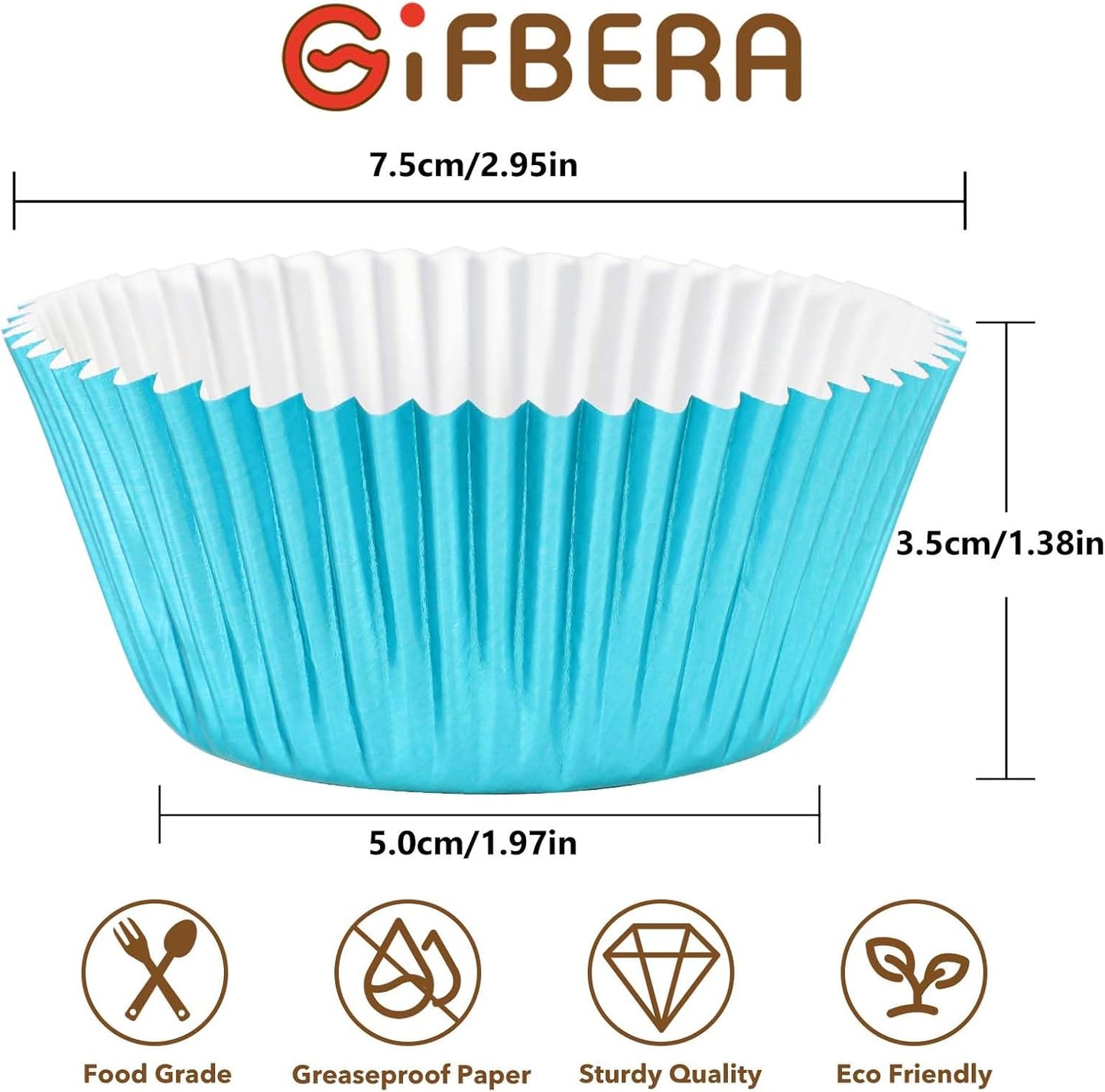 Gifbera Foil Cupcake Liners Metallic Paper Muffin Standard Baking Cups 200-Count (Aqua)
