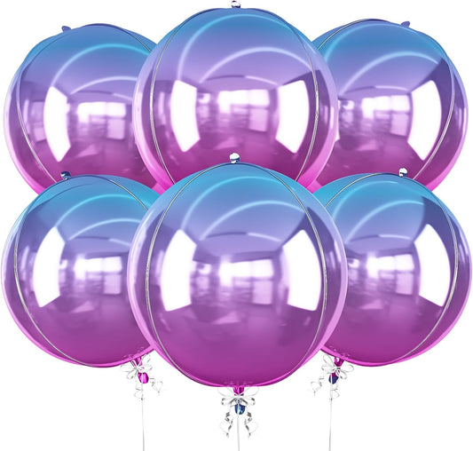 6Pcs Gradient Purple Round Foil Balloons, 22" Large Helium Ball Mylar Balloon, Metallic Purple Foil Balloon for Birthday Graduation Wedding Anniversary Bachelorette Disco Prom Party Decorations