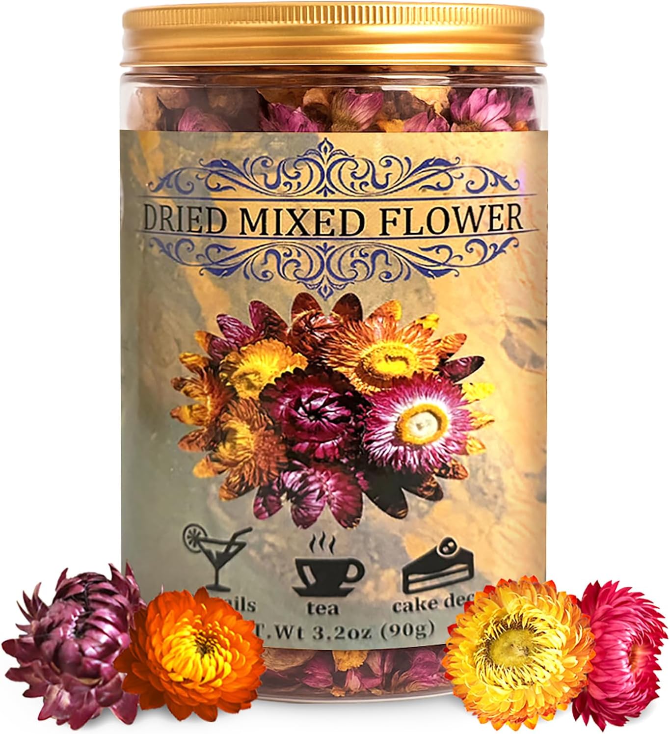 100+ Edible Dried Flowers for Cake Decoration – Food Grade Mixed Natural Colorful Chrysanthemum Flowers for Baking, Cocktails, Cupcakes, Drinks, DIY Crafts - No Additive
