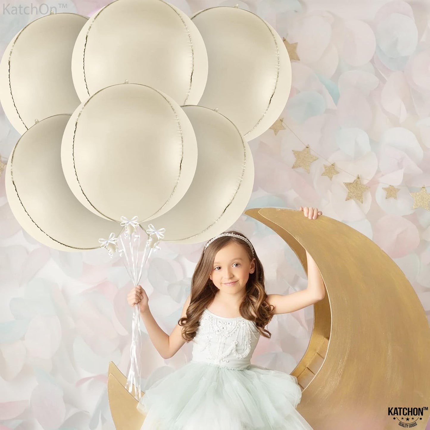 KatchOn, Huge White Sand Balloons Set- 22 Inch, Pack of 6 | Mylar Beige Balloon | White Sand Foil Balloons, Mylar Balloon for Graduation Decorations 2025