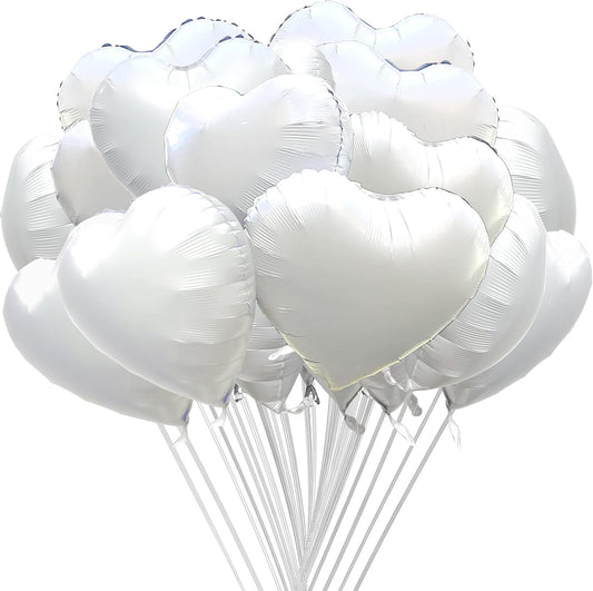 Jonhamwelbor 20Pcs 18 inch White Foil Mylar Heart Shape Balloons Decorations Valentines Birthday Wedding Baby Shower Party