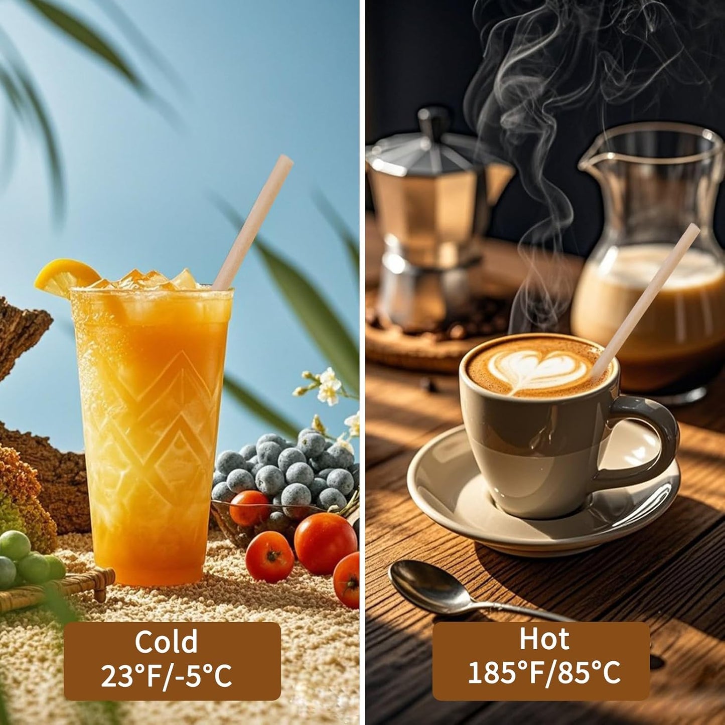 200 Pcs Sugarcane Straws Disposable, 5 In Drinking Agave Long Edible Compostable Biodegradable Cocktail Straws, Natural Brown Juice Coffee Tea Bulk Straw, Sturdy Straw for Drinks Home Restaurant