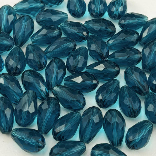 130pcs 6x8mm Teardrop Crystal Glass Beads for Jewelry Making, Faceted Vertical Hole Teardrop Glass Spacer Beads for Wind Chimes Bracelet Earring Necklace DIY Craft(Peacock Blue)