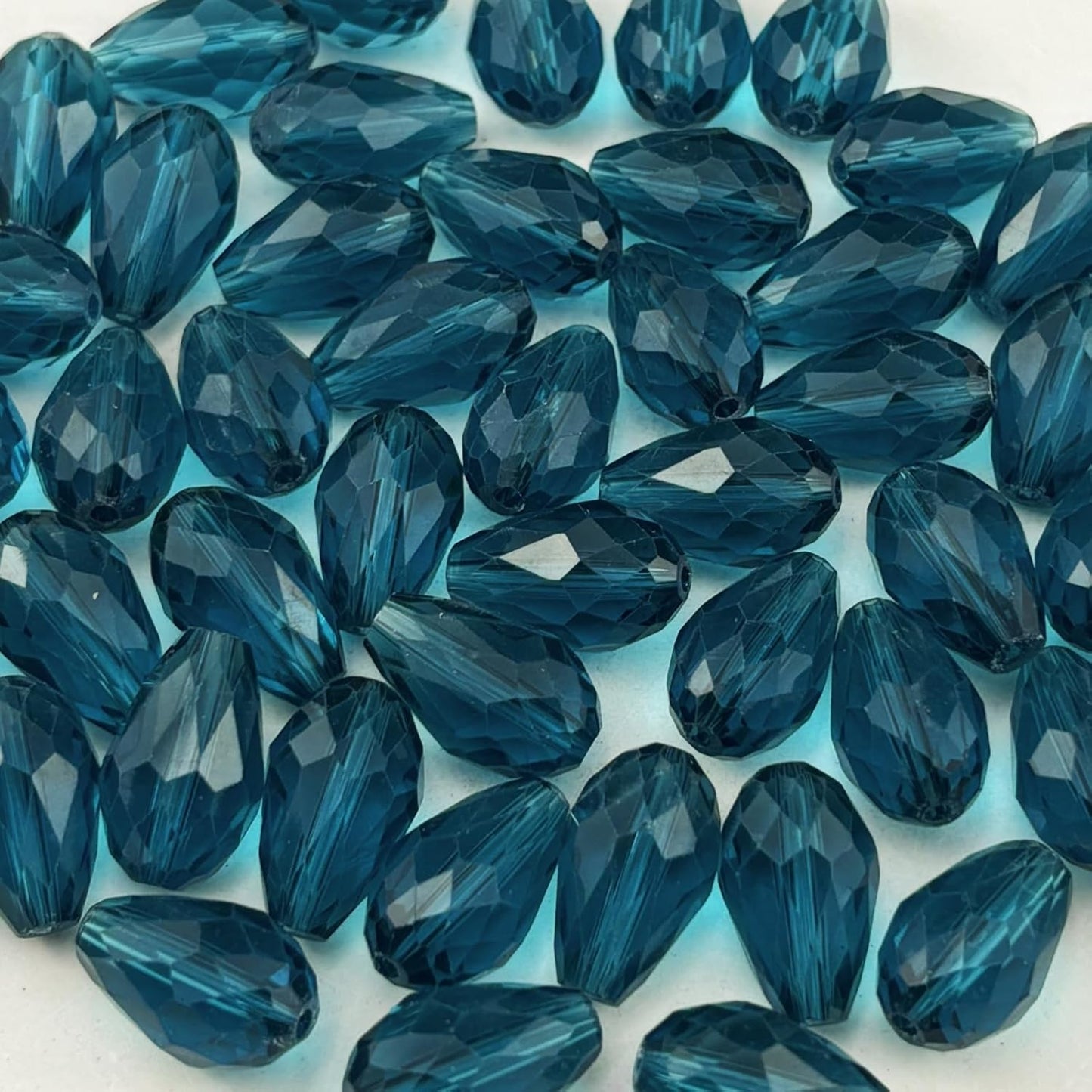 50pcs 10x15mm Teardrop Crystal Glass Beads for Jewelry Making, Faceted Vertical Hole Teardrop Glass Spacer Beads for Wind Chimes Bracelet Earring Necklace DIY Craft(Peacock Blue)