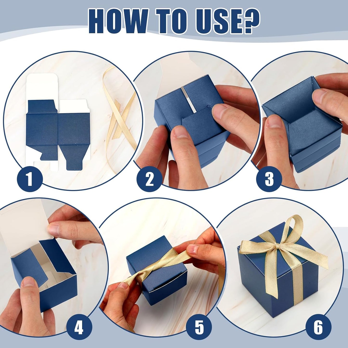 Jutom 100 Pcs Mini Favor Boxes Extra Small Candy Boxes Paper with Gold Ribbon for Christmas Thanksgiving Day Birthday Wedding Anniversary Supplies(2 x 2 x 2 Inch,Navy Blue)