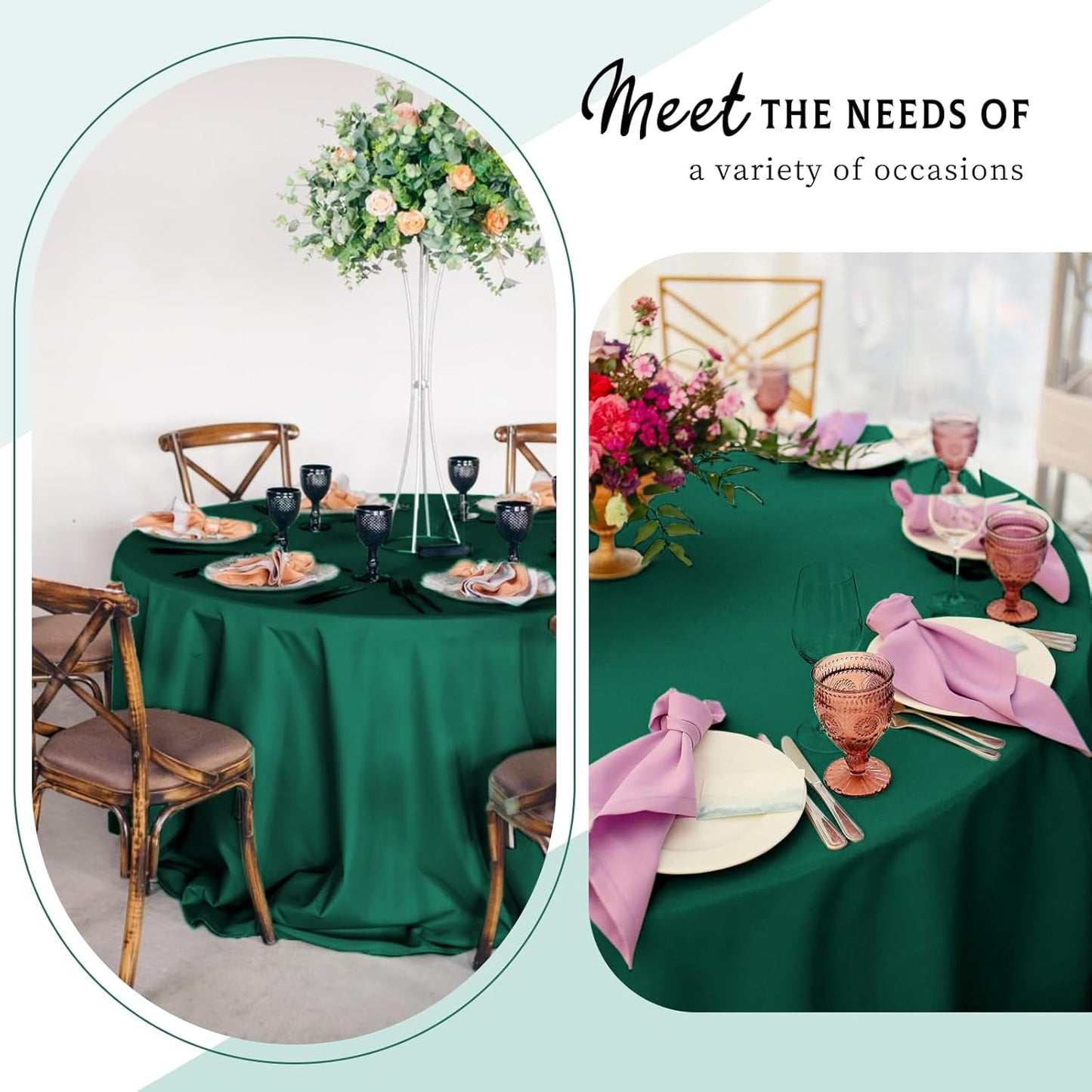 10 Packs Satin Tablecloth 120 Inch Dark Green Round Table Cloth Silk Tablecloth Smooth Fabric Overlay Satin Table Cover Decoration for Wedding Party Banquet Events