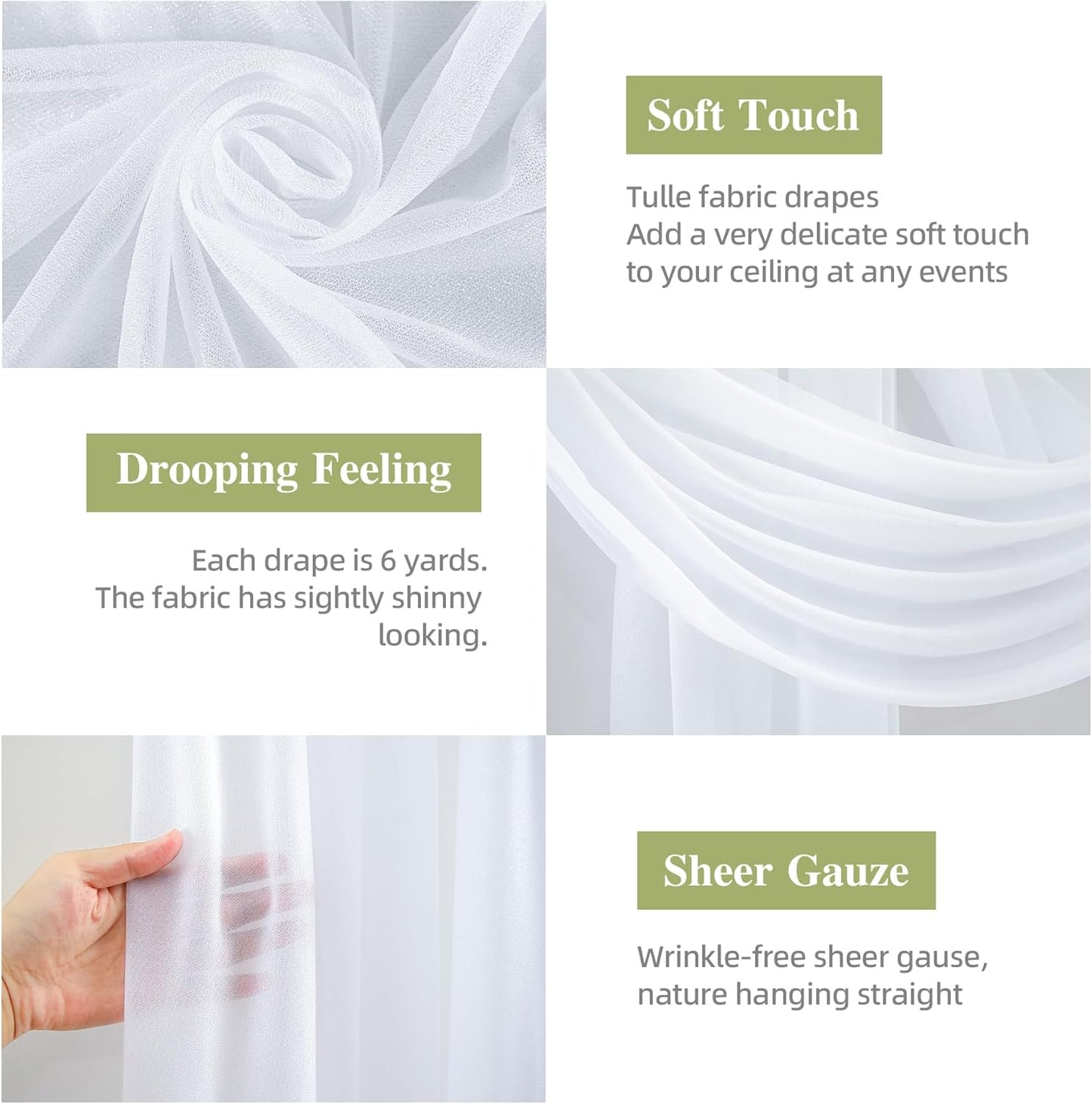 Wedding Arch Draping Fabric,2 Panel 28" x 19Ft White Arch Drapery Sheer Backdrop Curtain for Wedding Ceremony Party Ceiling Decor