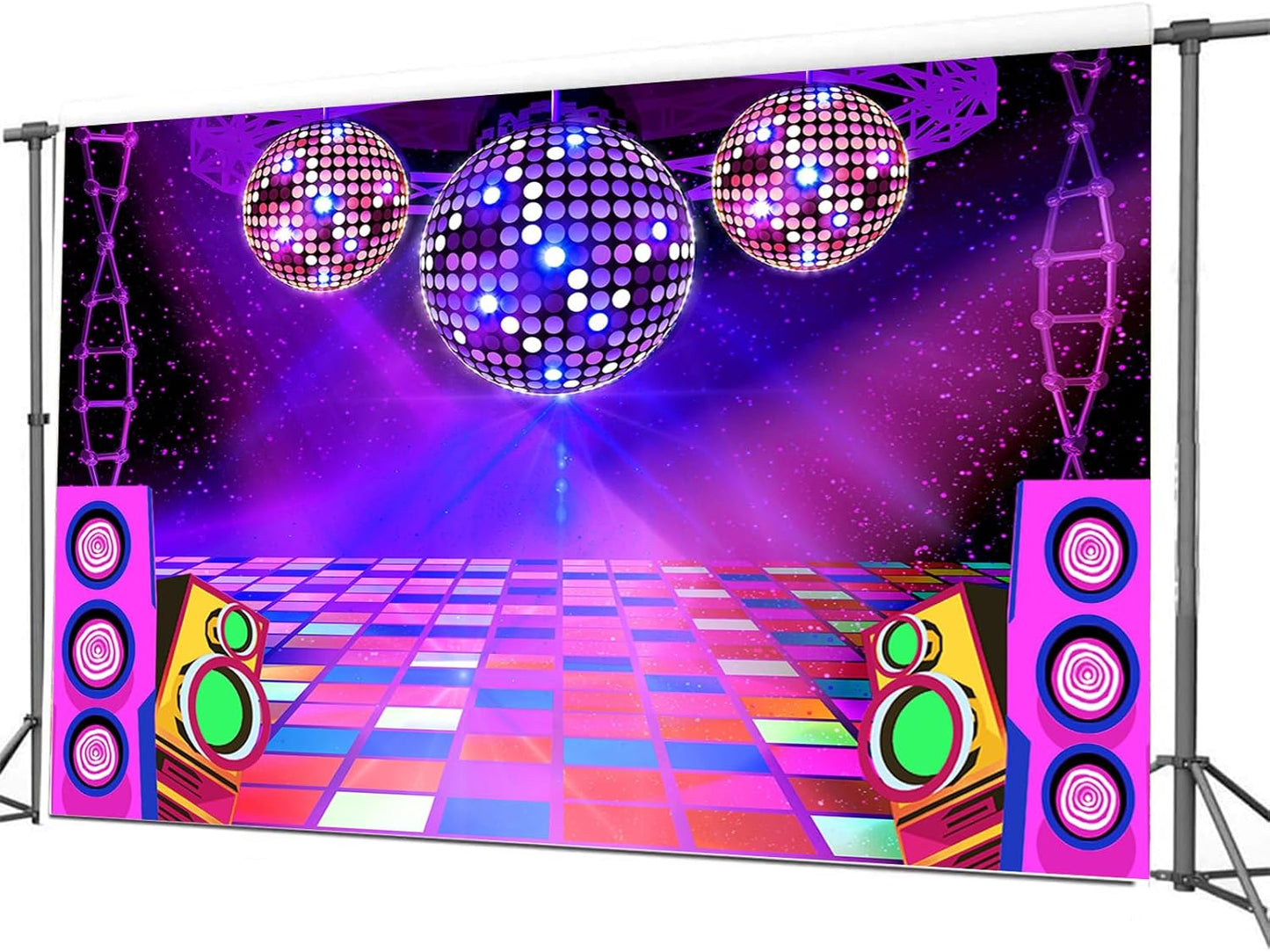Dance Party Backdrop Retro 80s 90s Theme Stage Dance Ball Music Birthday Party Decoration DJ Photography Background 8 x 6 ft for Baby Shower Picture Photo Shoot Polyester Fabric, Red