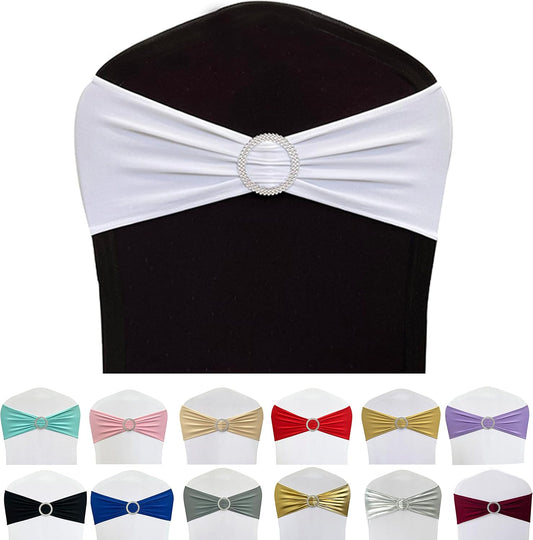 Spandex Chair Sashes Bands 50PCS Stretch Chair Ties Bows with Buckle Slider for Wedding Party Banquet Decoration (White)…