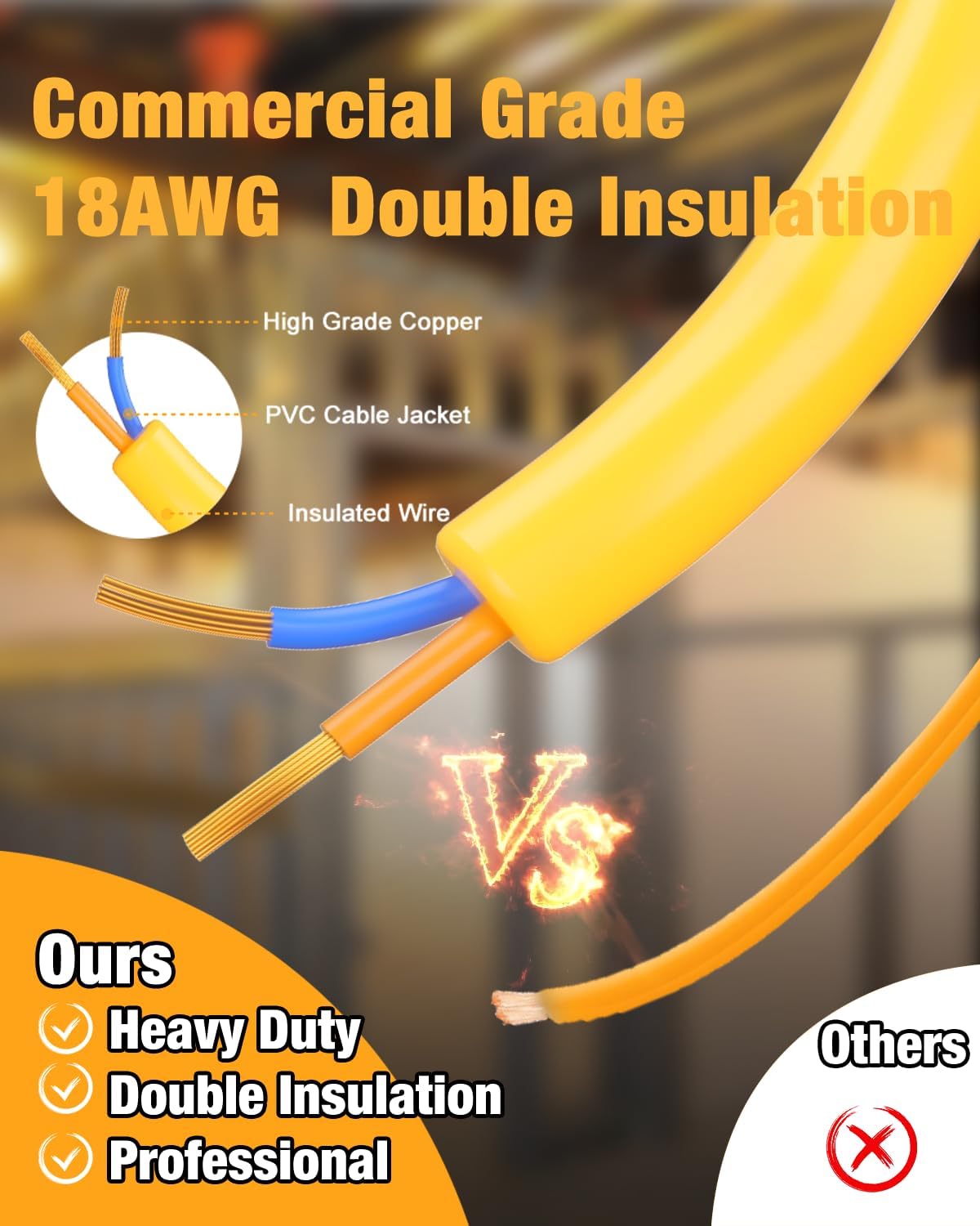 100FT LED Construction String Lights 3 Prong, 130W 16000Lm LED String Work Lights, 5000K Daylight Temporary Lighting for Construction Sites, Jobsite, Renovation, Mine Cave, UL Listed