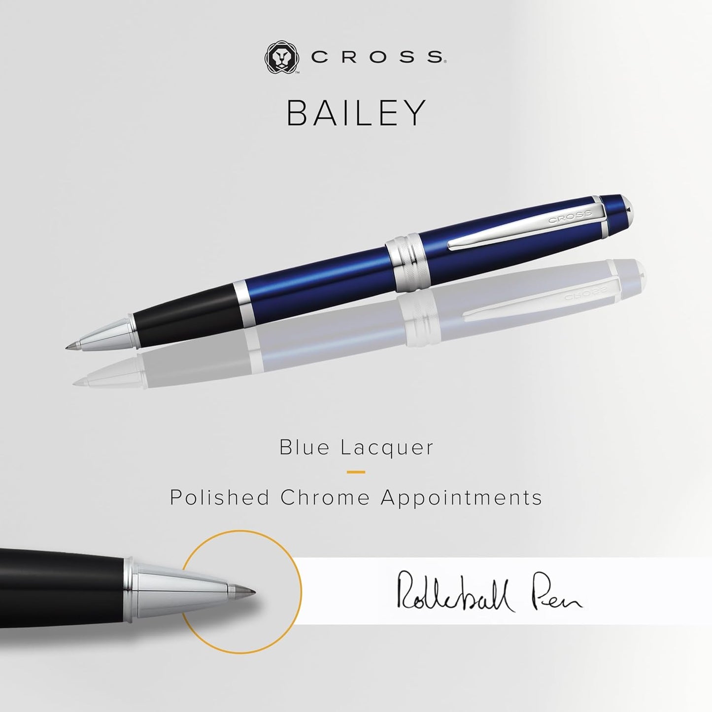Cross Bailey Refillable Rollerball Pen Presented in a Premium Gift Box - Medium Point, Black Ink, Blue