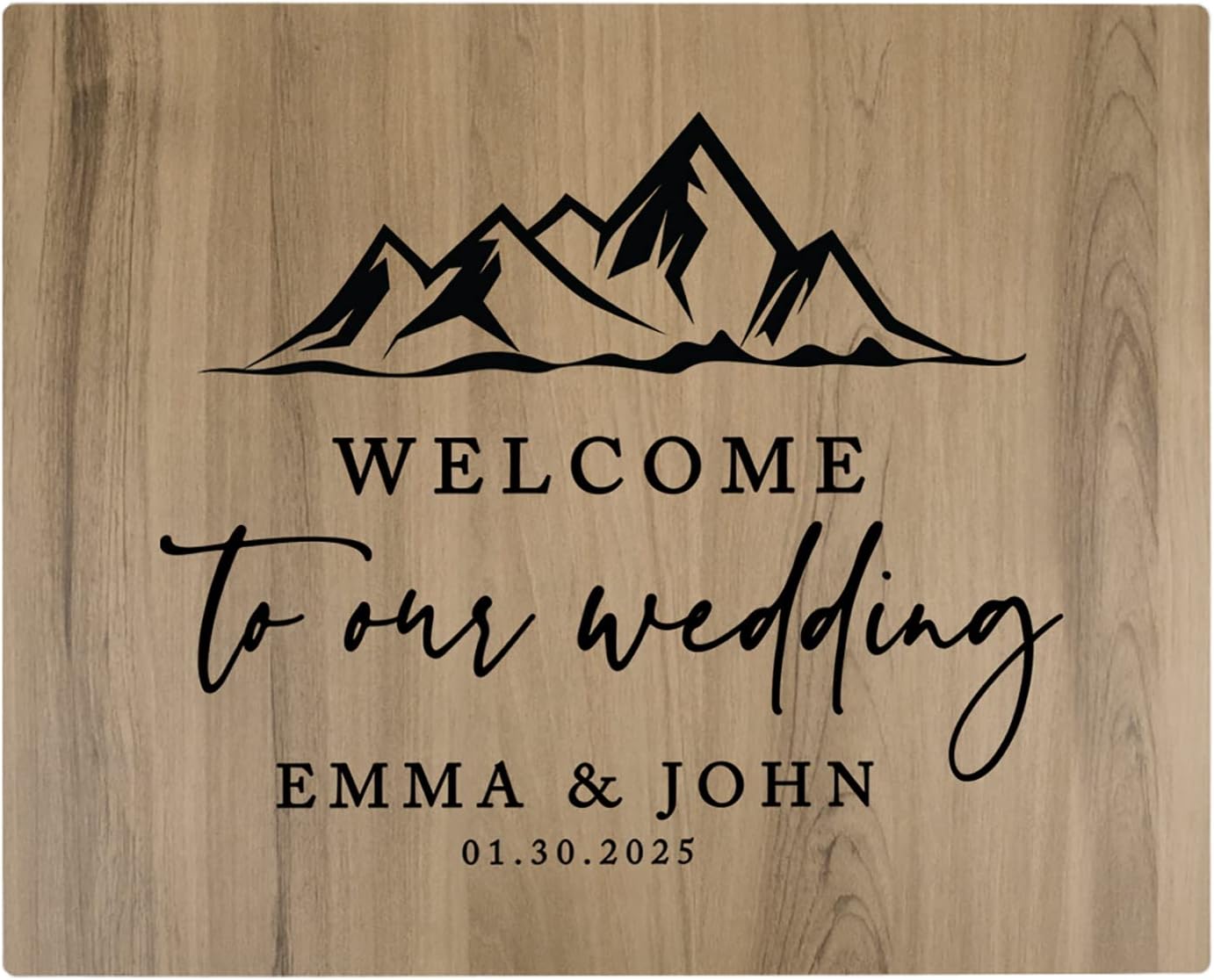 Andaz Press Large Wooden Welcome Sign for Wedding, Rustic Welcome Sign 16" x 20" Custom Names Mountain Woodland Wedding Signage English Oak MDF Wood Finish Wedding Reception Indoor Outdoor Signs