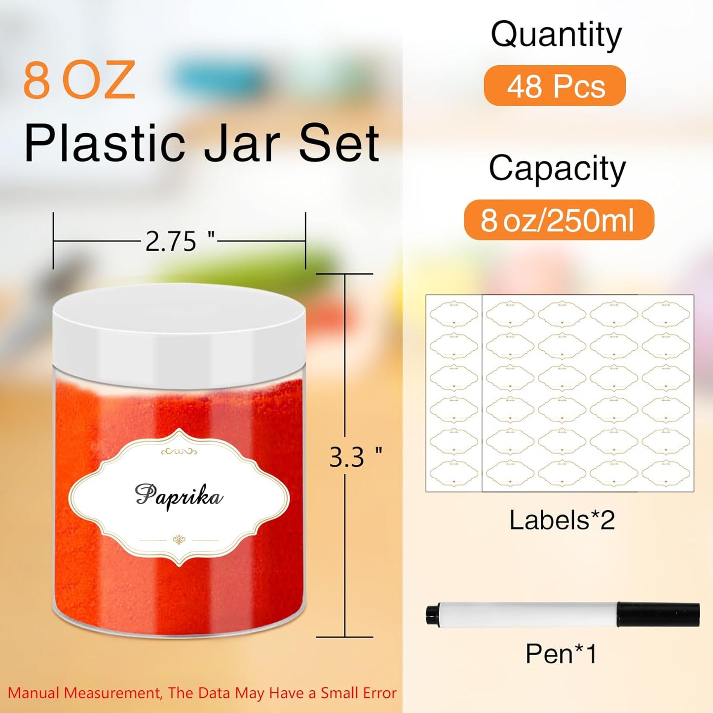 8 OZ Plastic Jars, 48 Pcs Clear Plastic Jars with Lids Stackable Leakproof Storage Containers Jar Clear Empty Slime Containers with White Lids for Kitchen and Household Food Storage