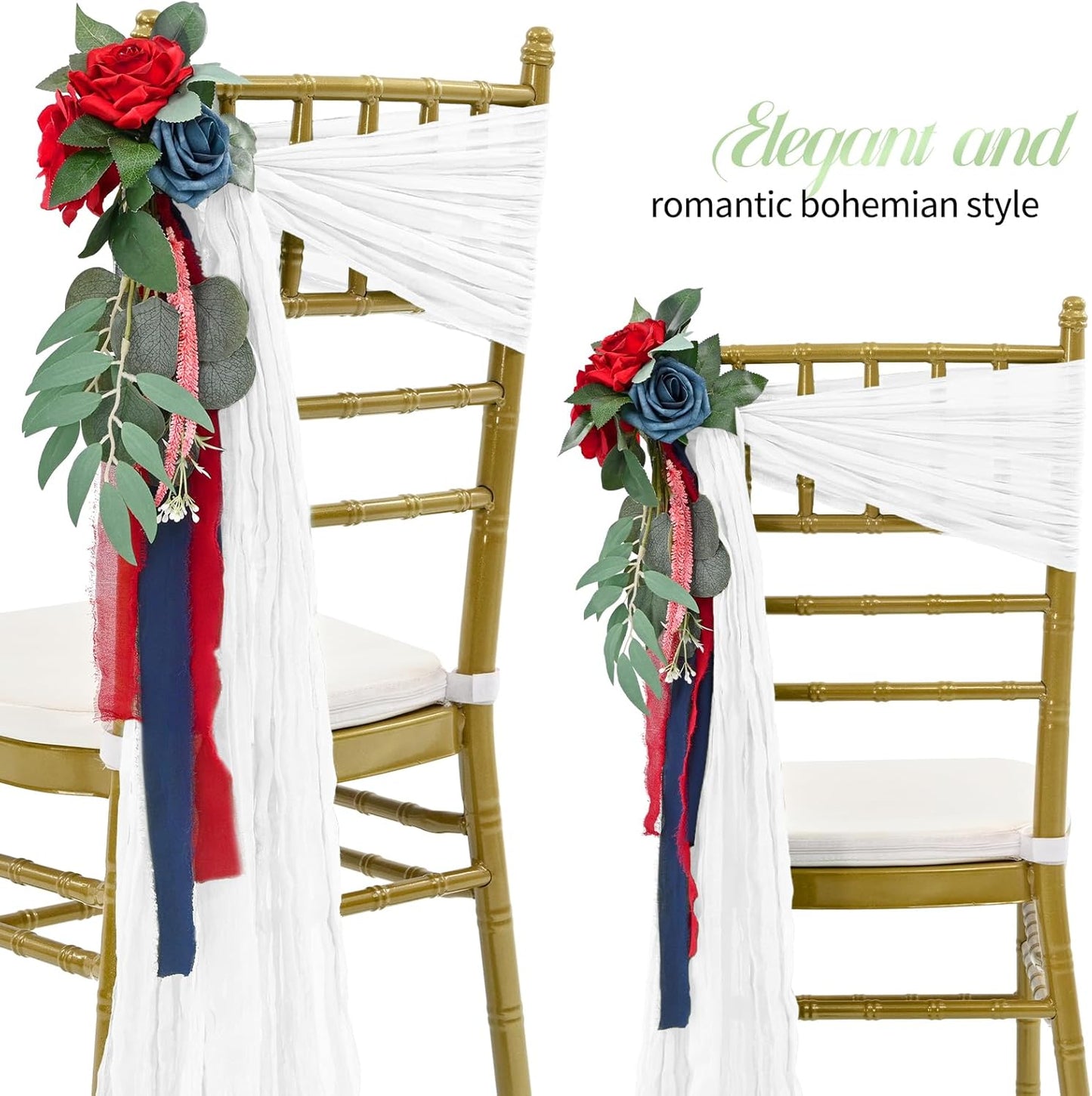 50 PCS Cheesecloth Chair Sashes Bows Wedding Aisle Decorations Chair Ribbon Ties Back Sash for Wedding Party Events Banquet Chair Cover Decoration (White)