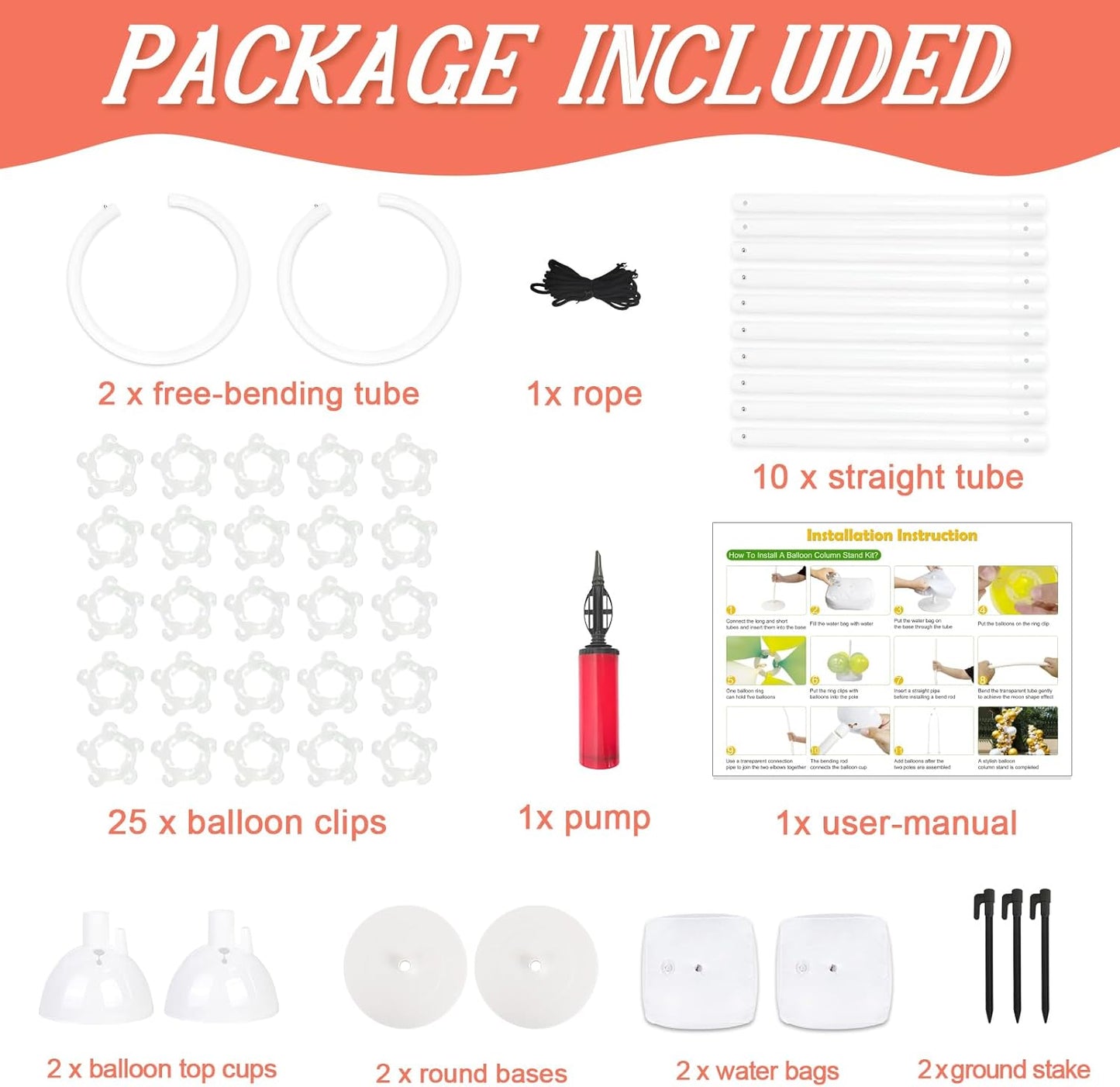 AerWo [Upgraded] Balloon Arch Kit 8.2FT & 6FT, Free Bending Top Half Balloon Arch Stand with Base, Floor Arch Backdrop Stand Frame for Lawn Yard Birthday Wedding Party Decorations