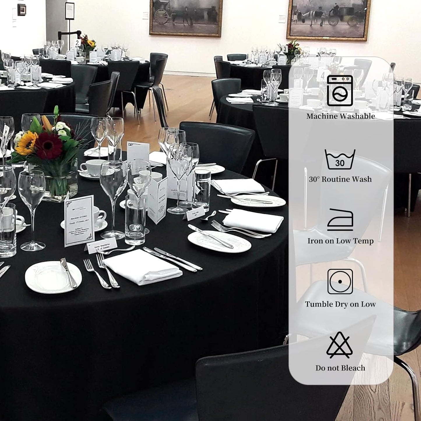 6 Pack Round Tablecloths - 108 Inch, Black Polyester Table Cover for Round Table, Stain and Wrinkle Resistant Washable Fabric Table Cloth, Polyester Tablecloth for Wedding Banquet Parties