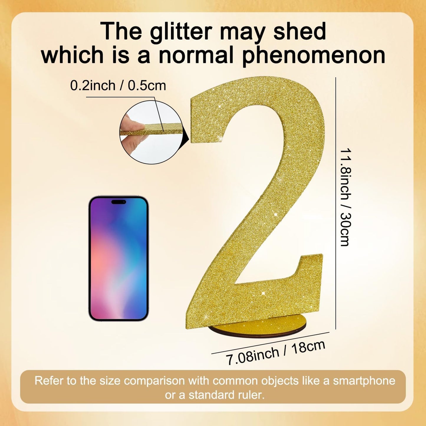 TONIFUL 11.8 Inch Gold Glitter Numbers Table Centerpieces 0-9 Birthday Party Decorations,Shining Gold Digital 2 for Birthday Party,Wedding,Bridal Shower,Engagement,Photo Shoot,Anniversary