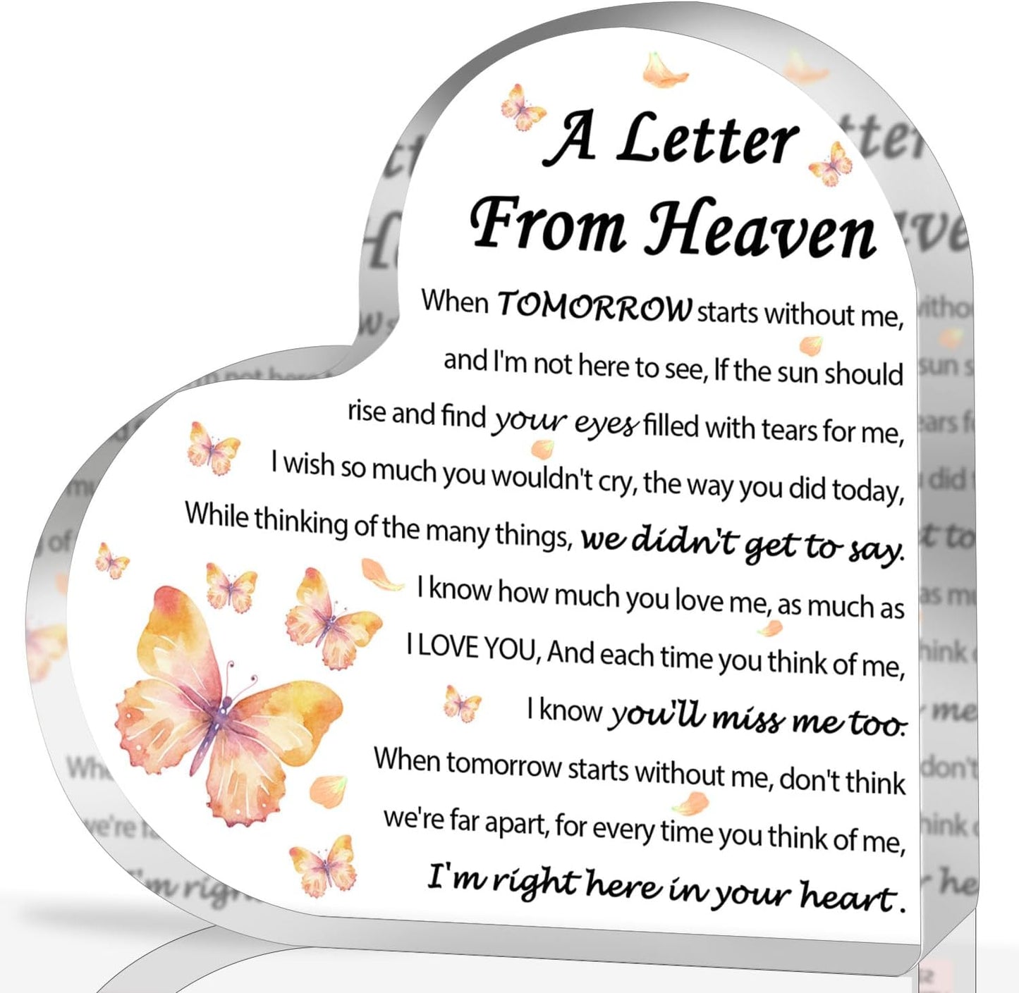 Sympathy Gifts - A Letter from Heaven- Memorial Gift for Loss of Mother Father Husband Son, Acrylic Heart Keepsake,Remembrance Sympathy Gifts （Butterfly）